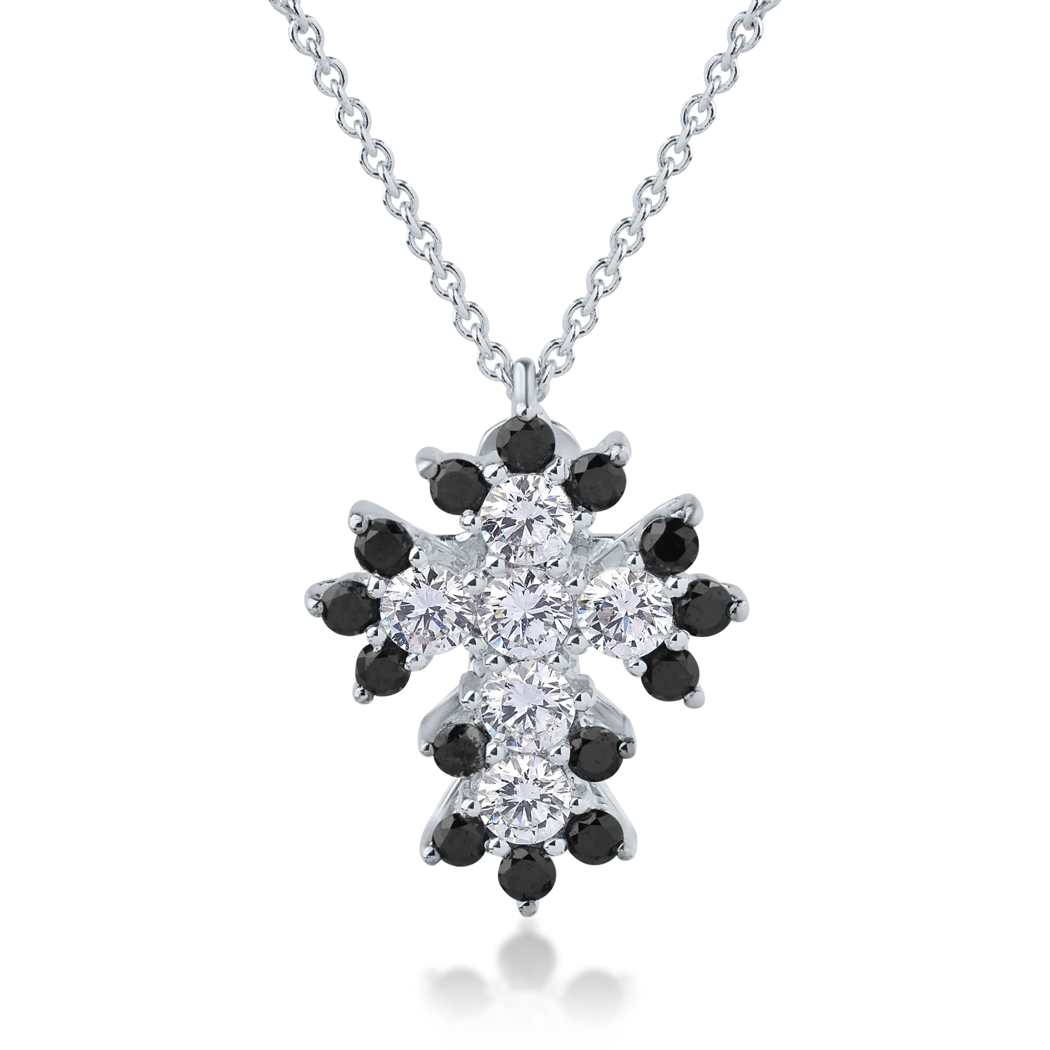 Lant cu pandantiv cruce din aur alb de 18K cu diamante transparente de 0.61ct si diamante negre de 0.41ct-154990