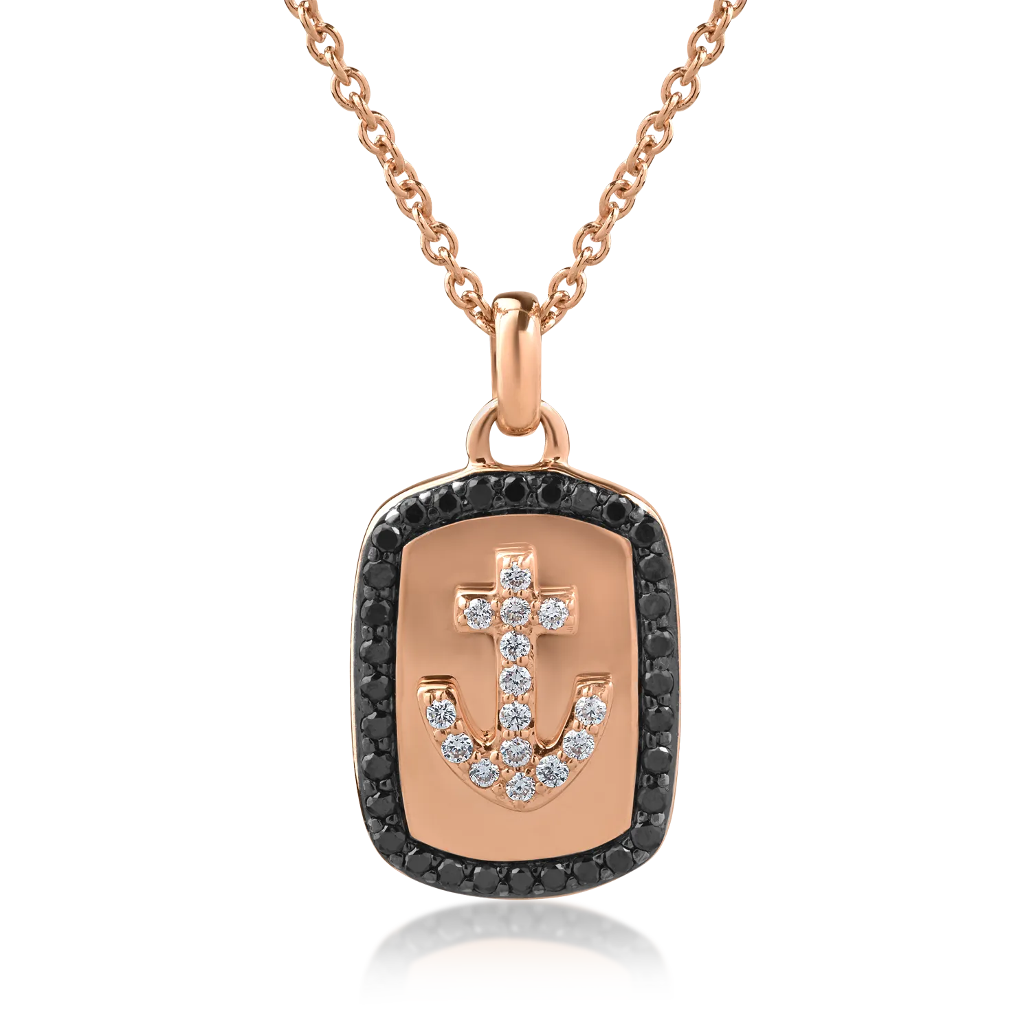 18K rose gold pendant necklace with 0.25ct black diamonds and 0.11ct clear diamonds