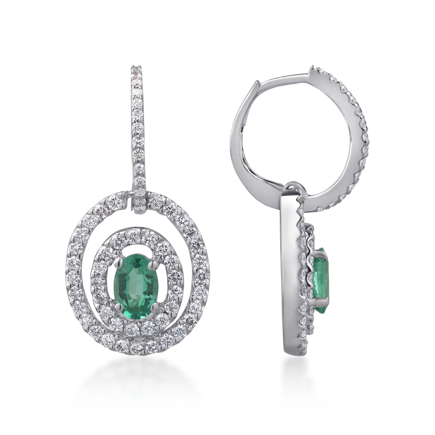 18K white gold earrings with 0.84ct emeralds and 1.04ct diamonds