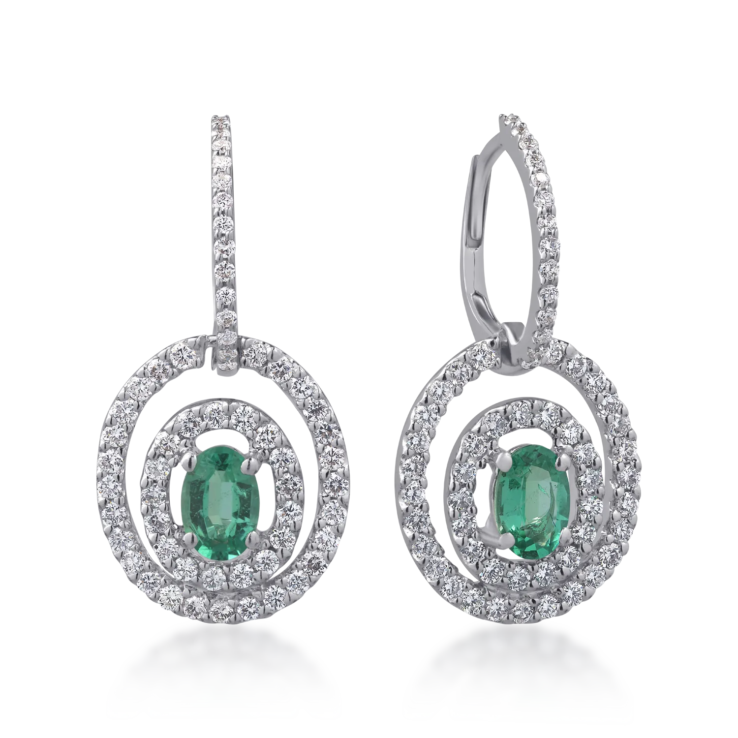 Kolczyki z 18K białego złota ze szmaragdami o masie 0.84ct i diamentami o masie 1.04ct
