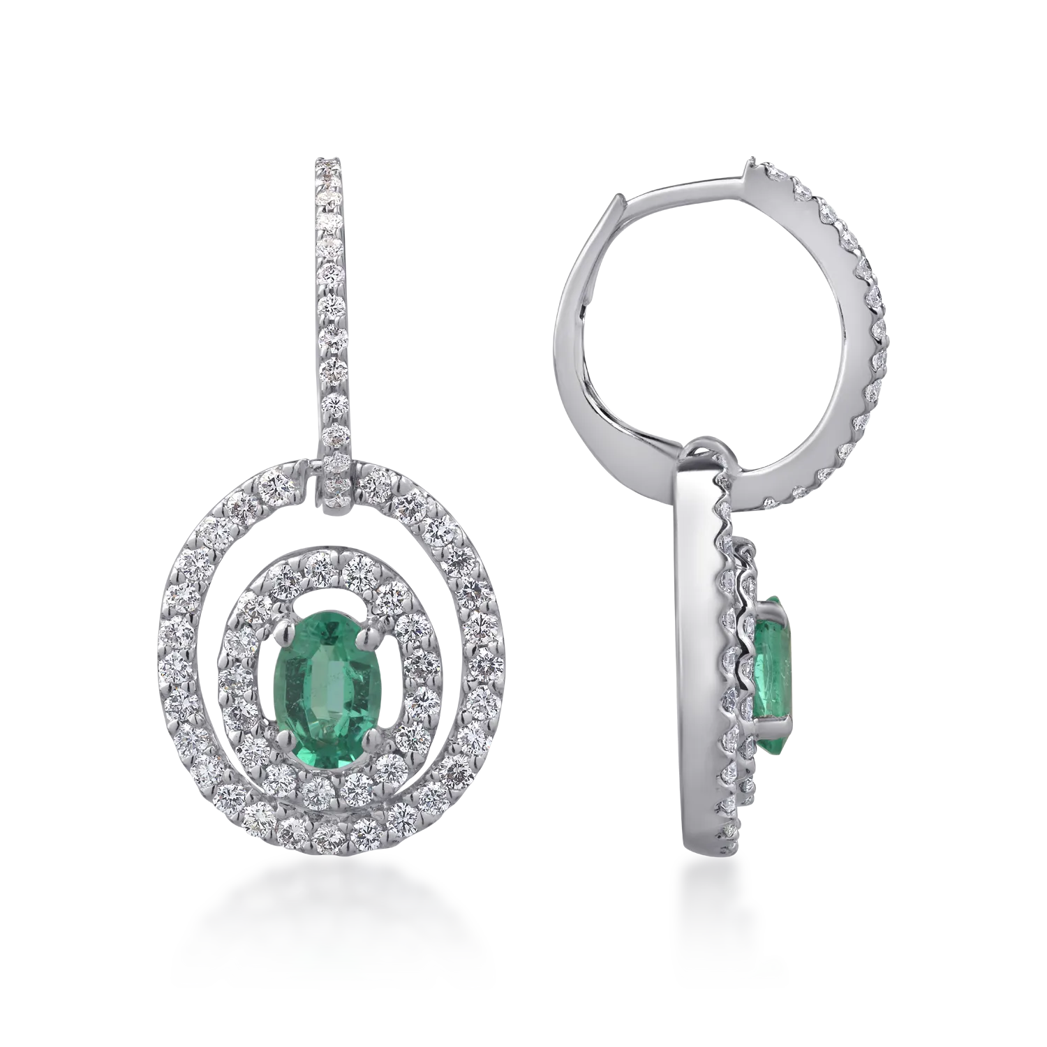 Kolczyki z 18K białego złota ze szmaragdami o masie 0.84ct i diamentami o masie 1.04ct