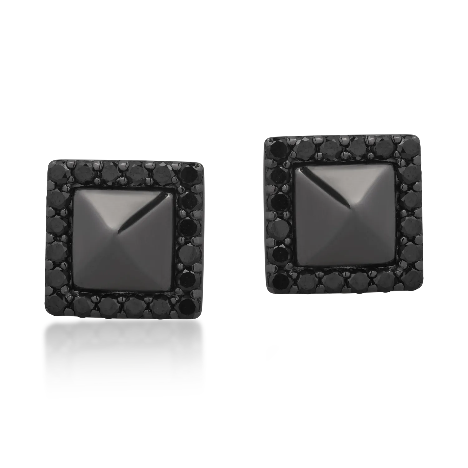 Cercei din aur negru cu diamante negre de 0.54ct si diamante transparente de 0.02ct