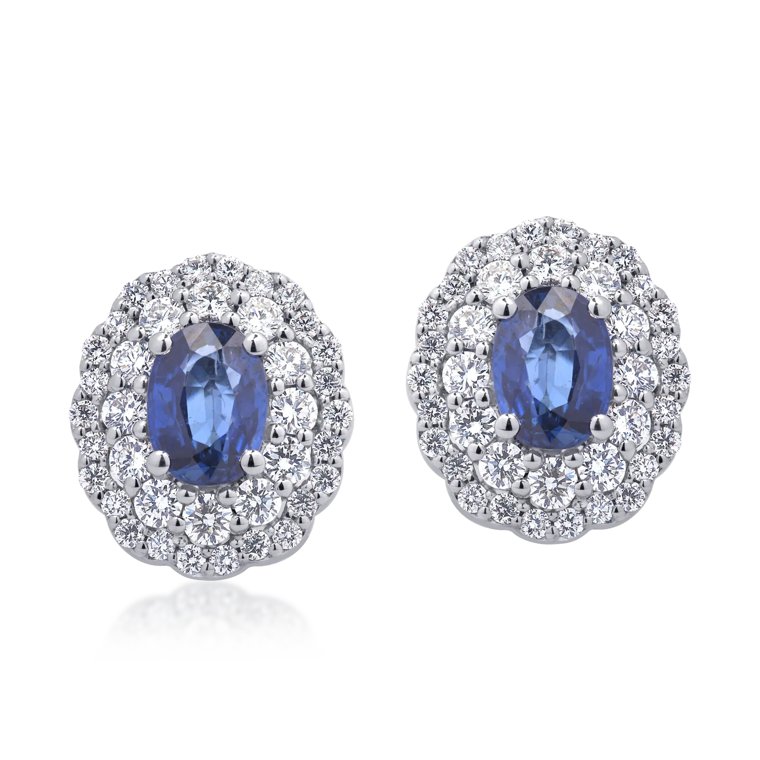 Cercei din aur alb cu safire ovale de 2.02ct si diamante round de 1.13ct