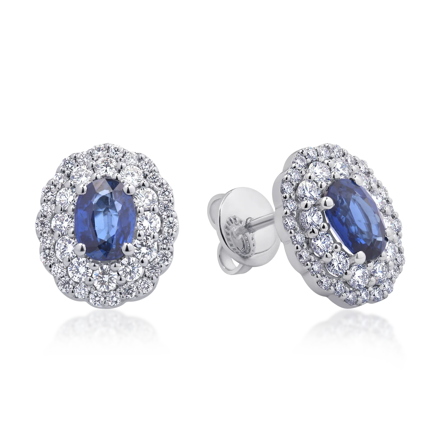 Cercei din aur alb cu safire ovale de 2.02ct si diamante round de 1.13ct