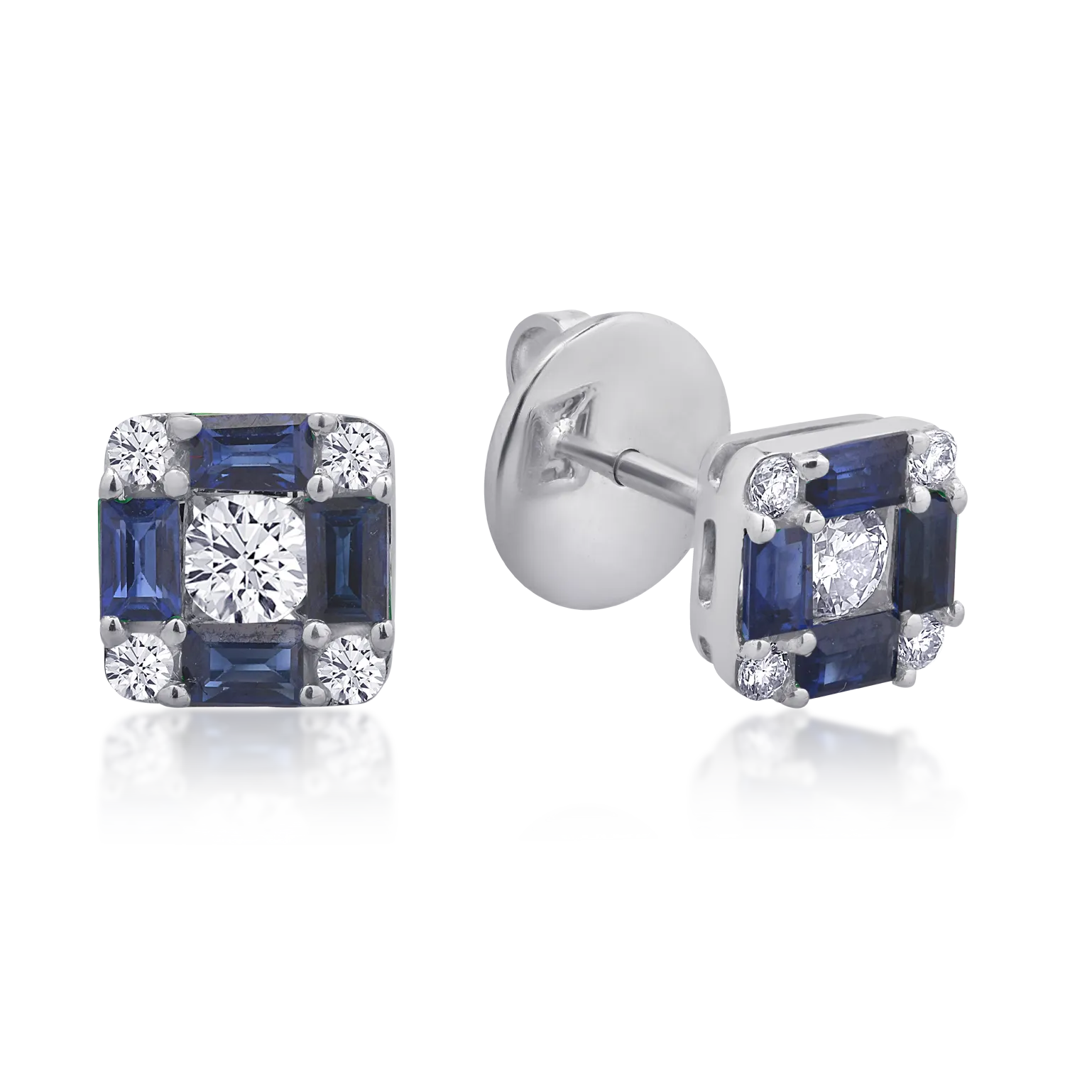 TEILOR Cercei din aur alb cu safire baguette de 0.8ct si diamante rotunde de 0.38ct