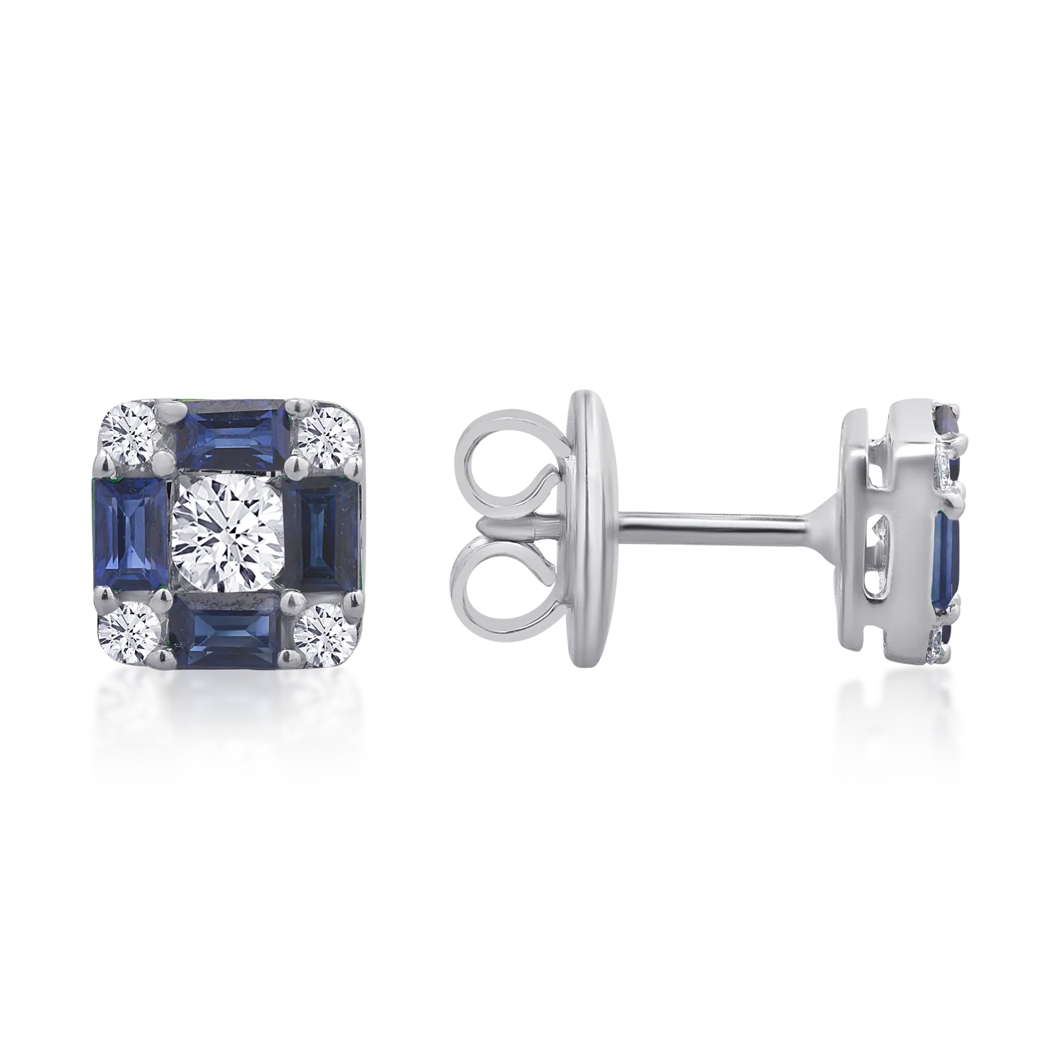 Cercei din aur alb de 18K cu safire de 0.8ct si diamante de 0.38ct