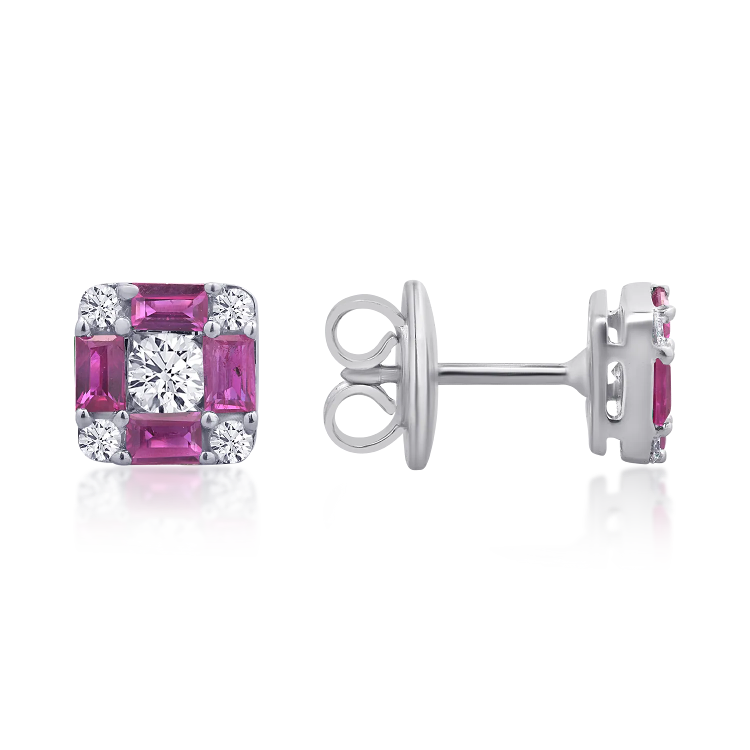 Обеци от 18K бяло злато с 0.94ct рубини и 0.38ct диаманти