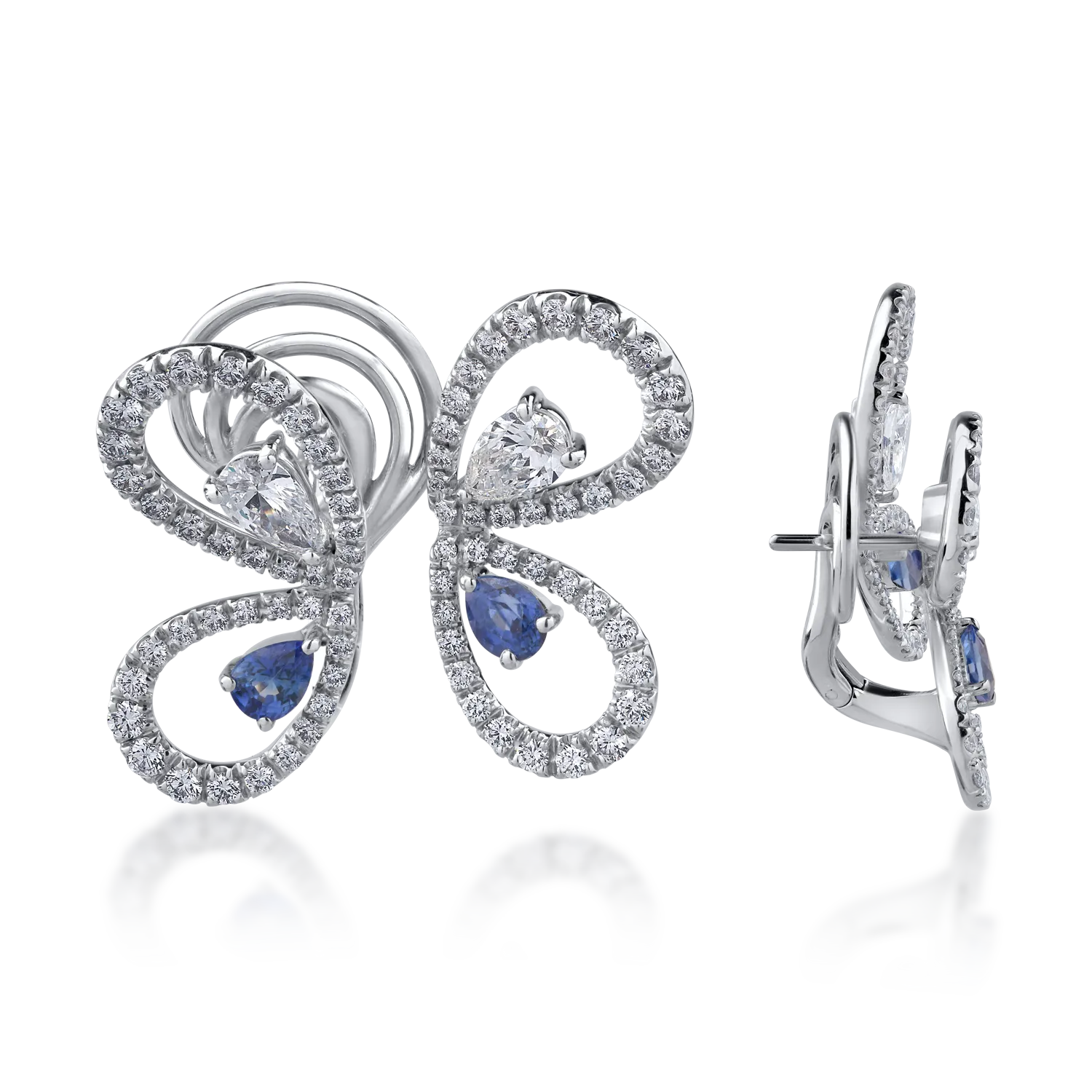 Обеци от 18K бяло злато с 2.83ct диаманти и 1.22ct сапфири