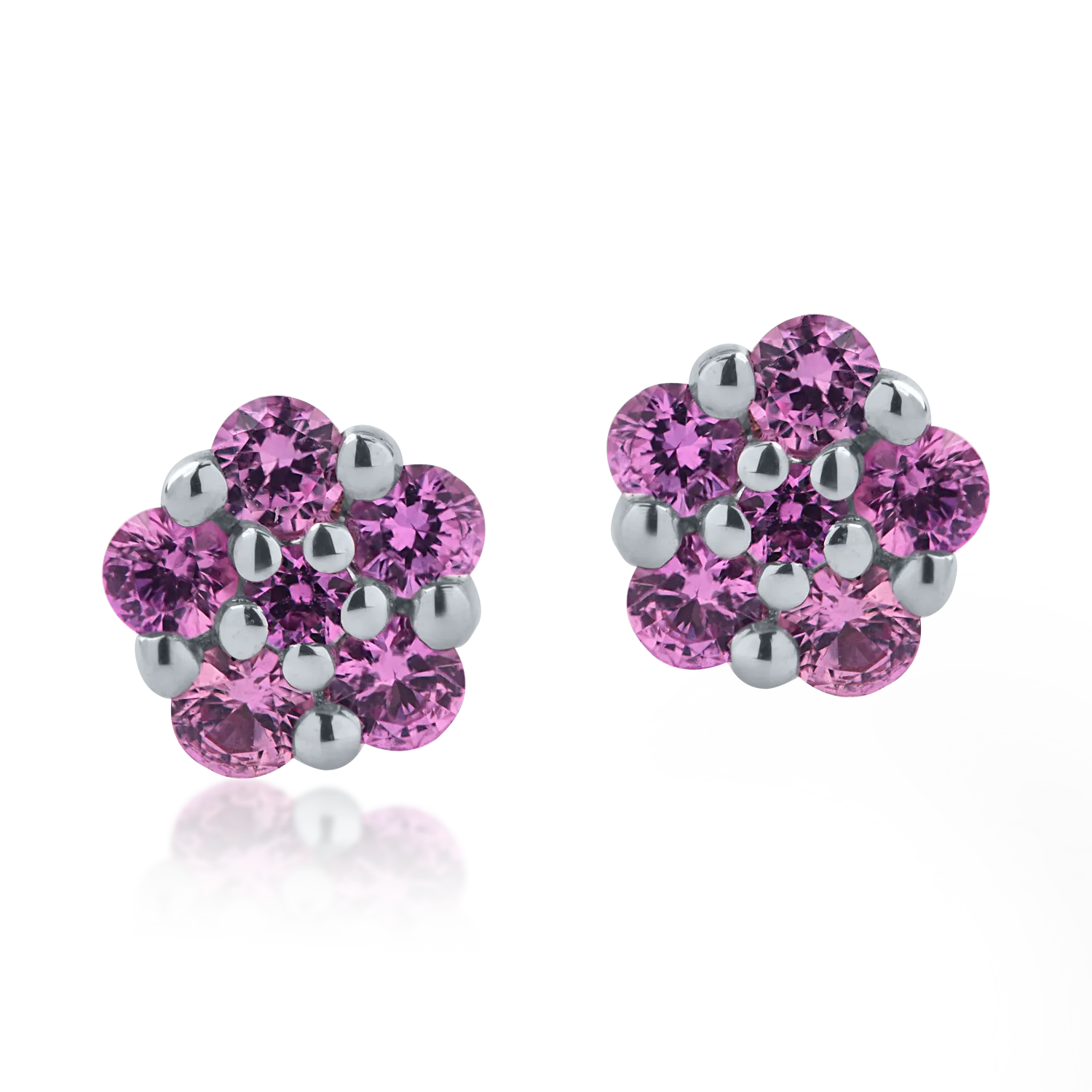 Kolczyki z 18K białego złota z 0.14ct różowymi szafirami