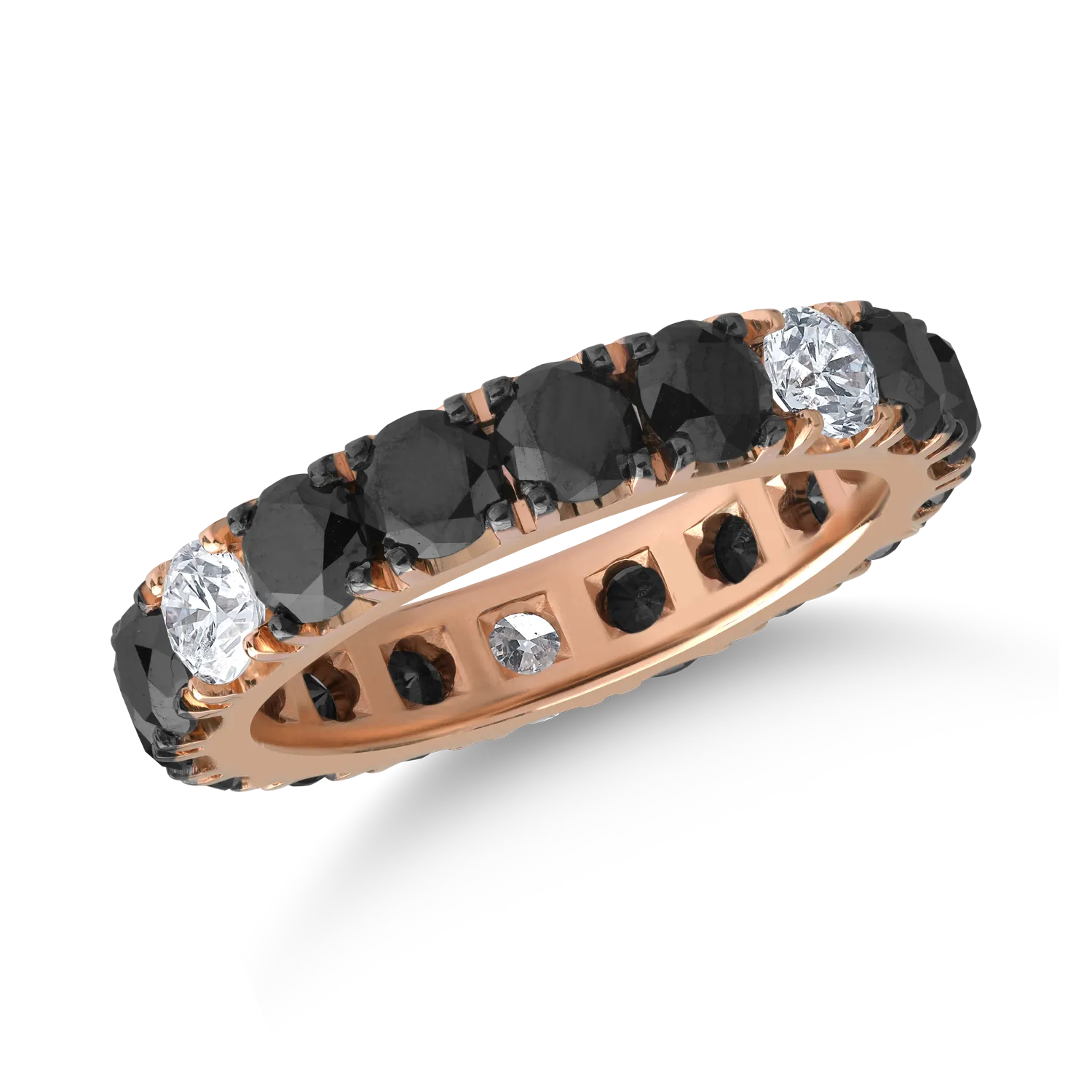 18K rose gold ring with 3.58ct black diamonds and 0.58ct clear diamonds