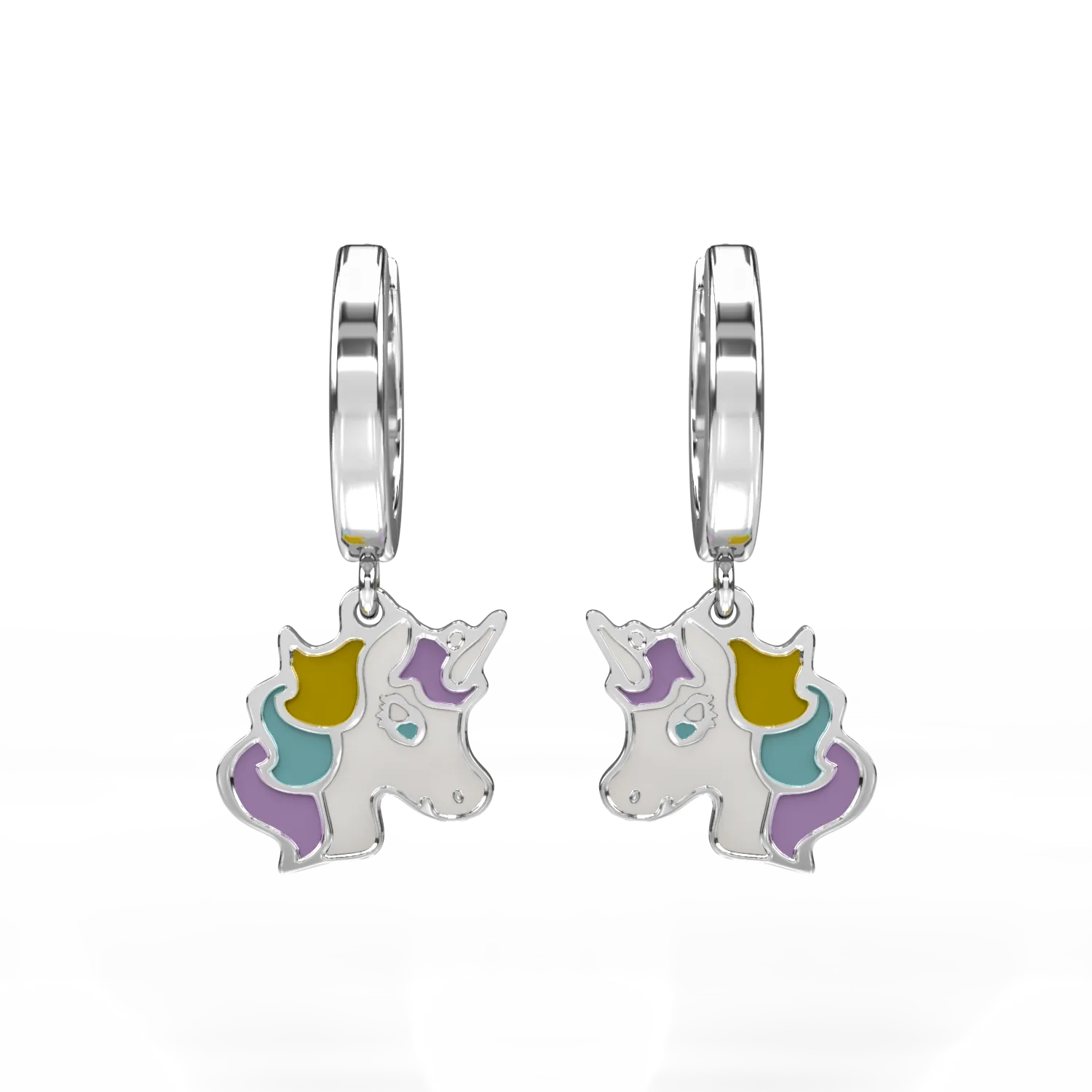 Cercei unicorn din aur alb cu insertii multicolore pentru copii-126863