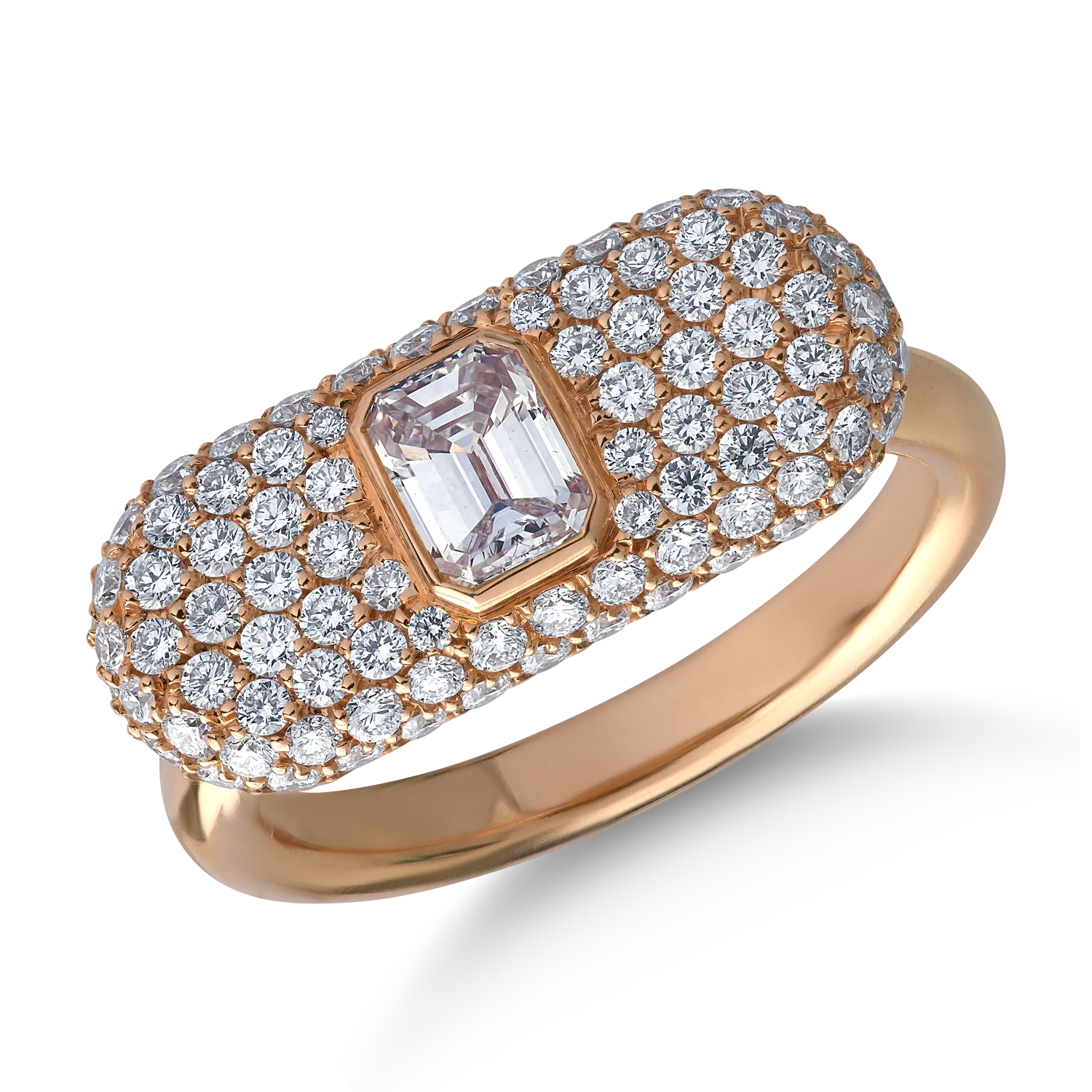 Inel din aur roz de 18K cu diamant de 0.51ct si diamante de 0.9ct