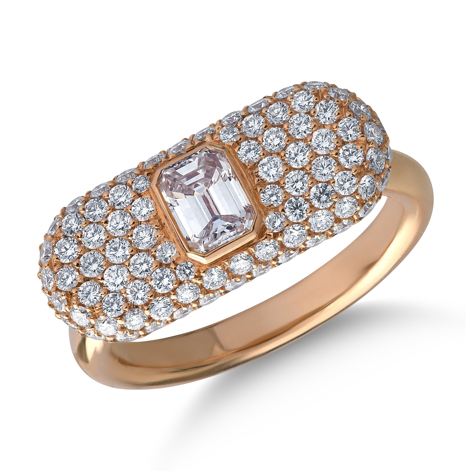 18K rose gold ring with 0.51ct diamond and 0.9ct diamonds