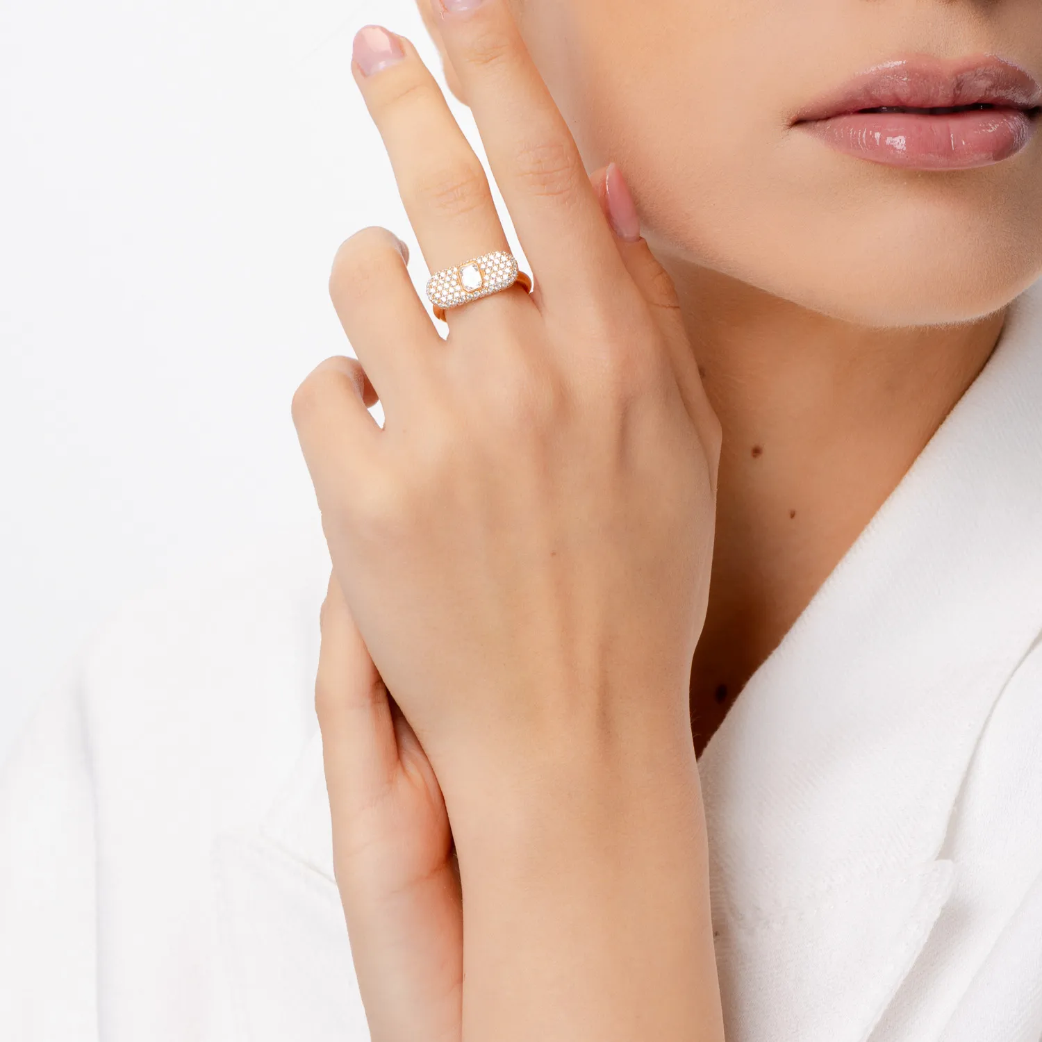 18K rózsaszín arany gyűrű 0.51ct gyémánttal és 0.9ct gyémántokkal