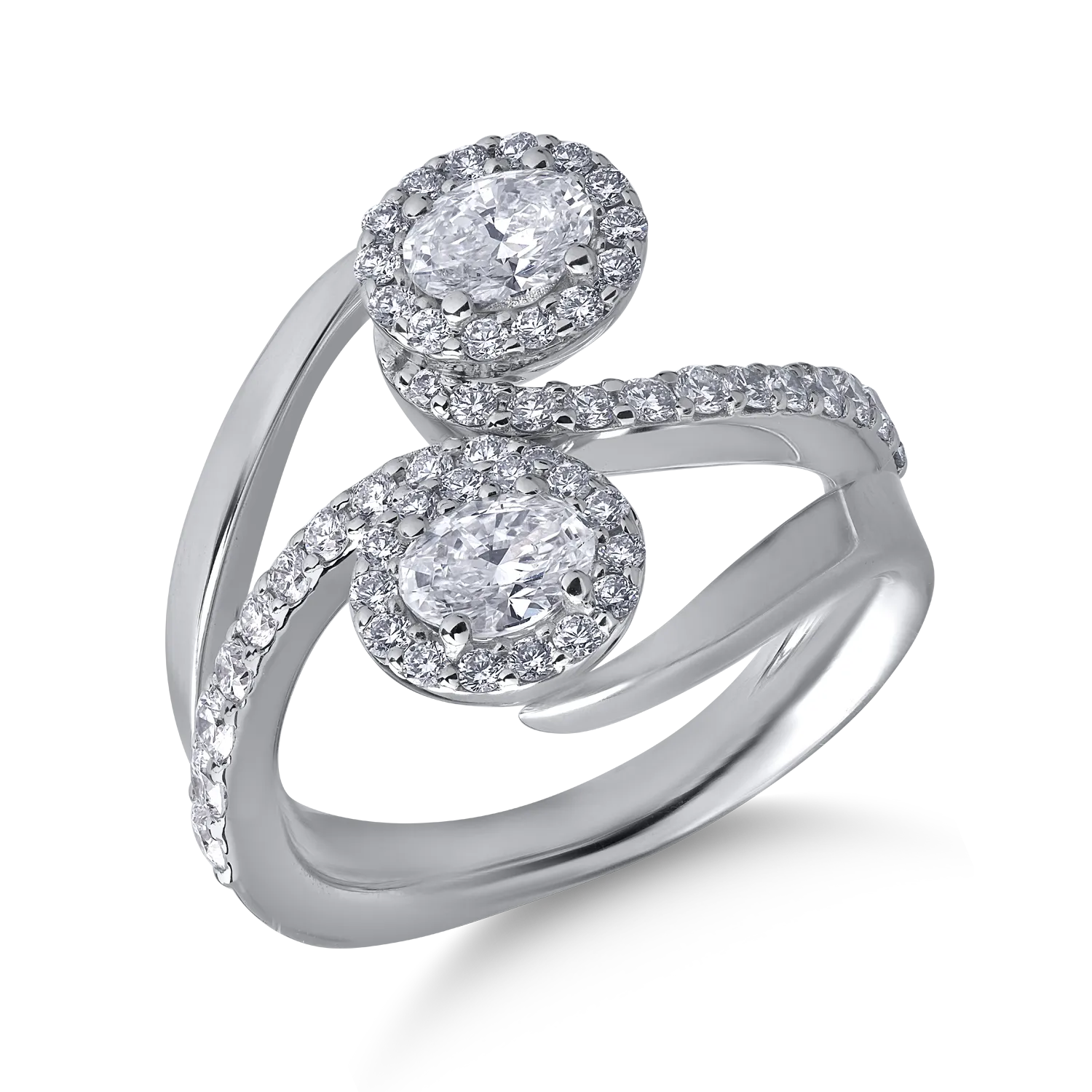 Teilor Inel din aur alb cu diamante ovale si rotunde de 1.3ct