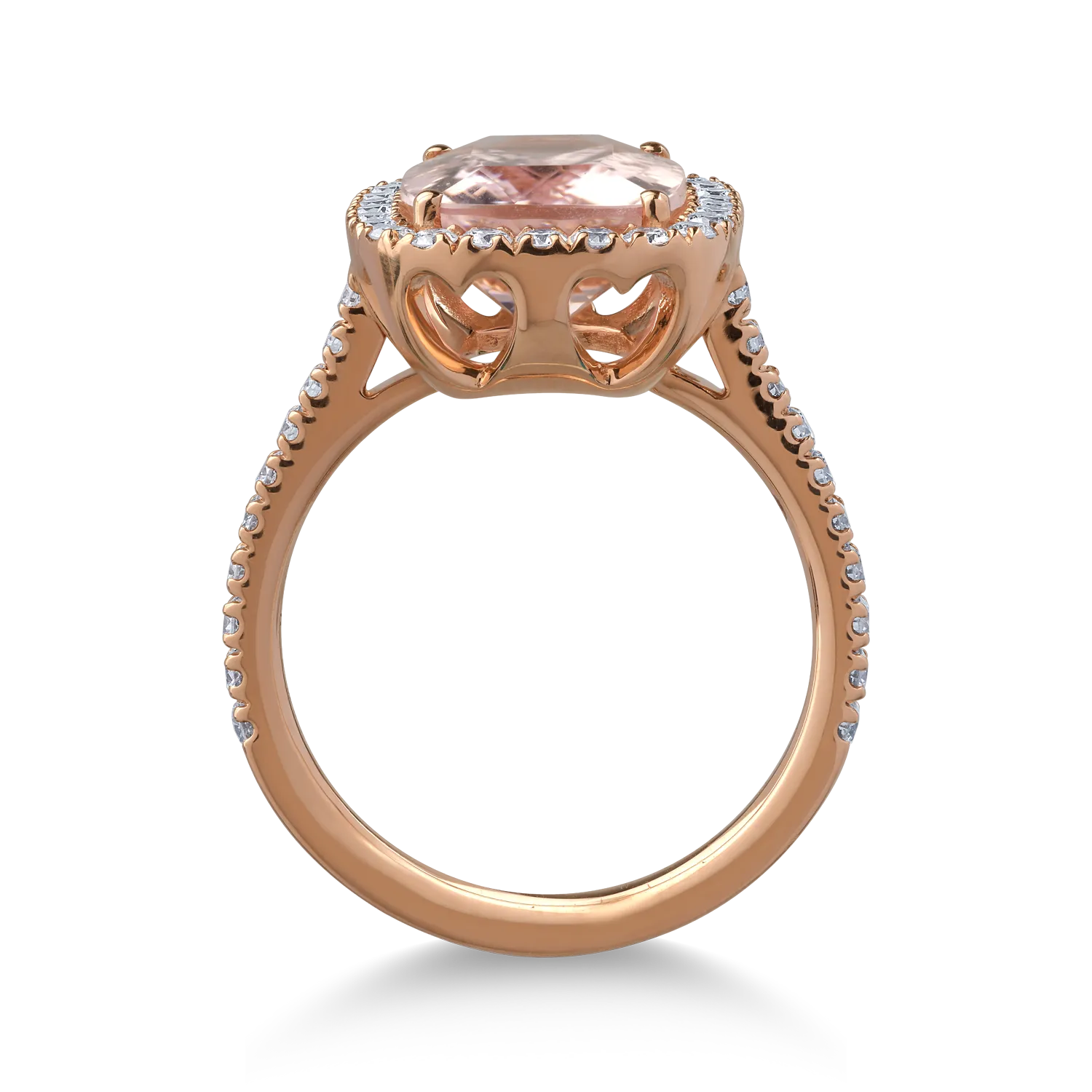 Inel din aur roz de 18K cu morganit de 4.31ct si diamante de 0.68ct