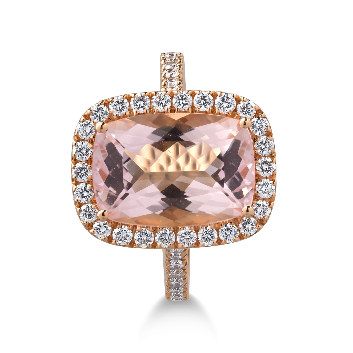 Inel din aur roz de 18K cu morganit de 4.31ct si diamante de 0.68ct