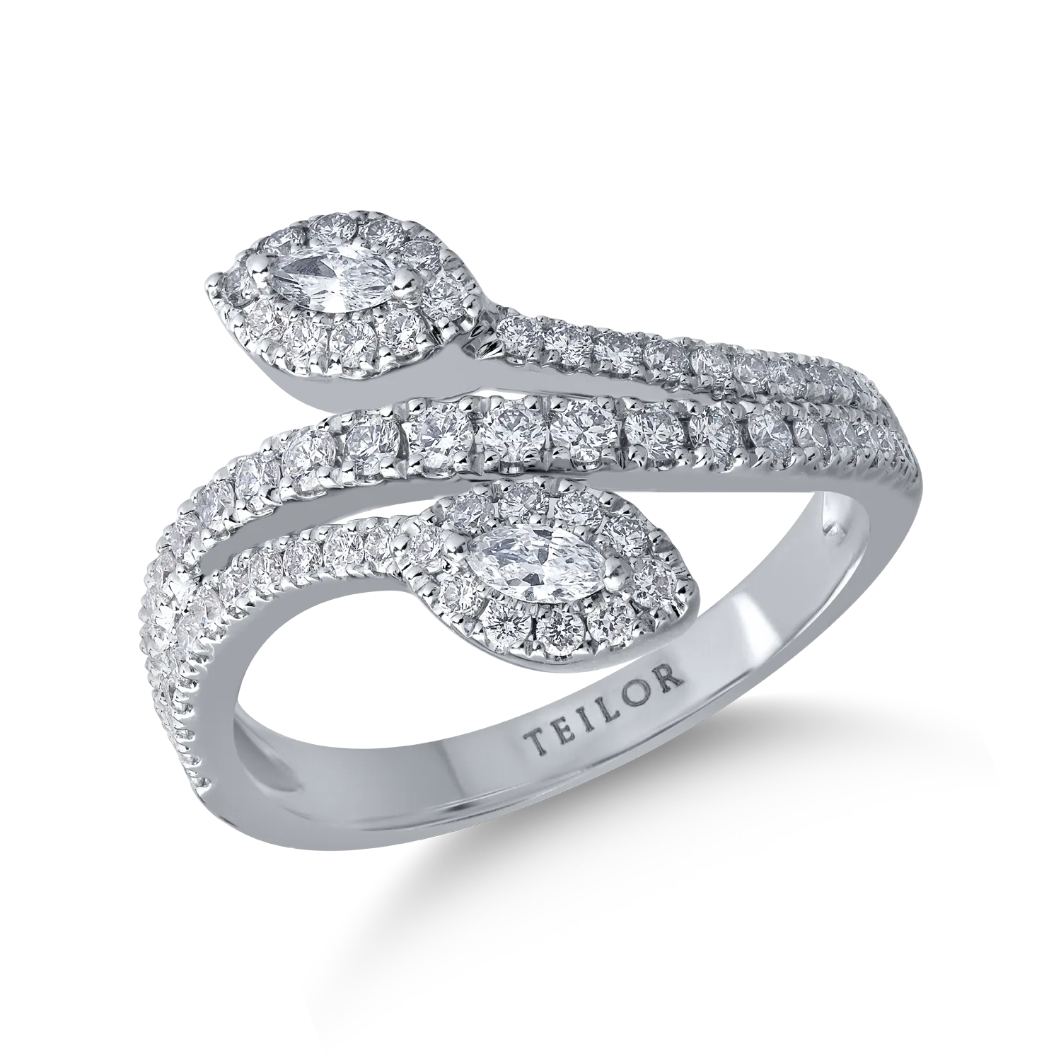 Inel din aur alb cu diamante marquise si rotunde de 0.7ct