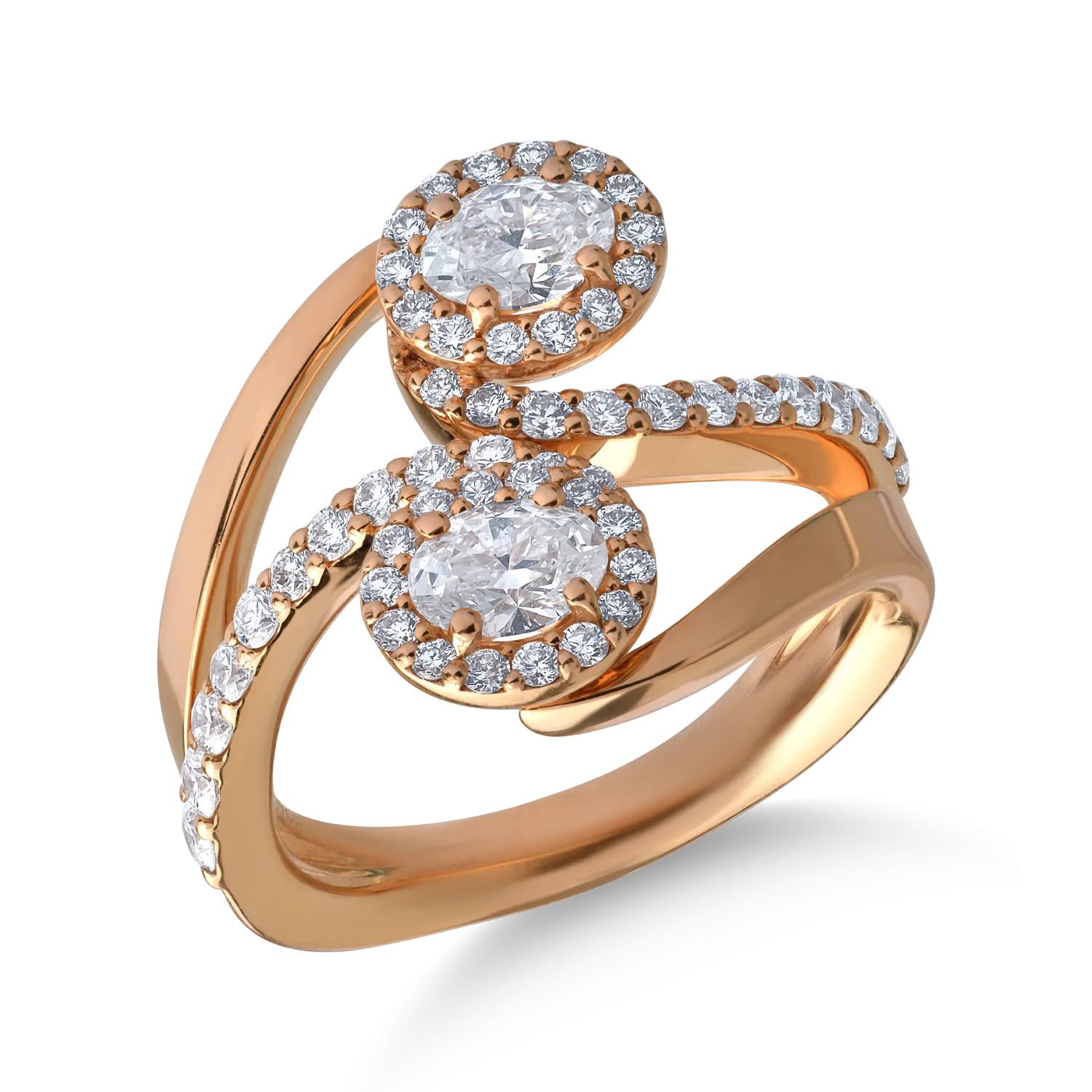 Inel din aur roz cu diamante ovale si rotunde de 1.3ct