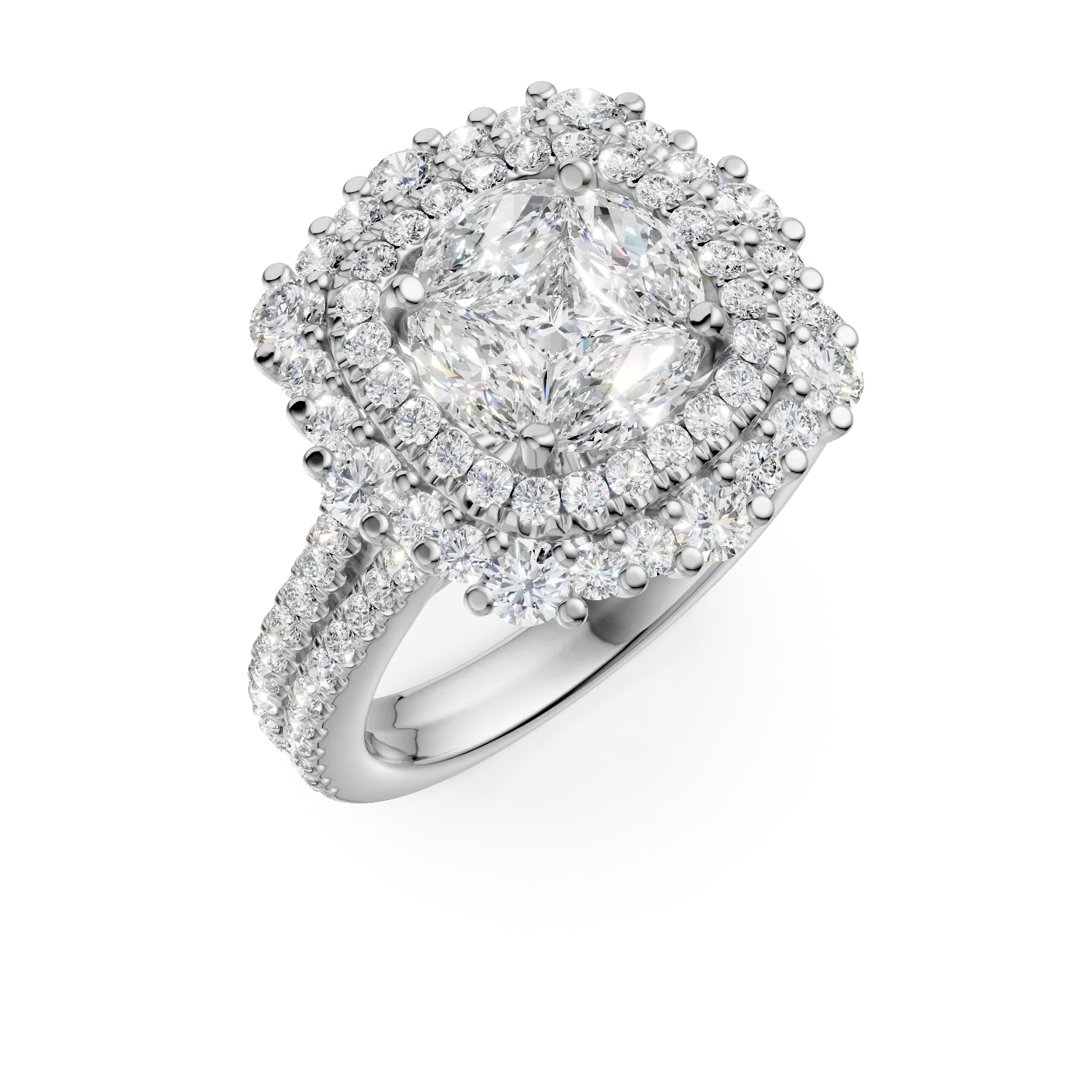 Inel din aur alb cu diamante princess, marquise si rotunde de 1.7ct