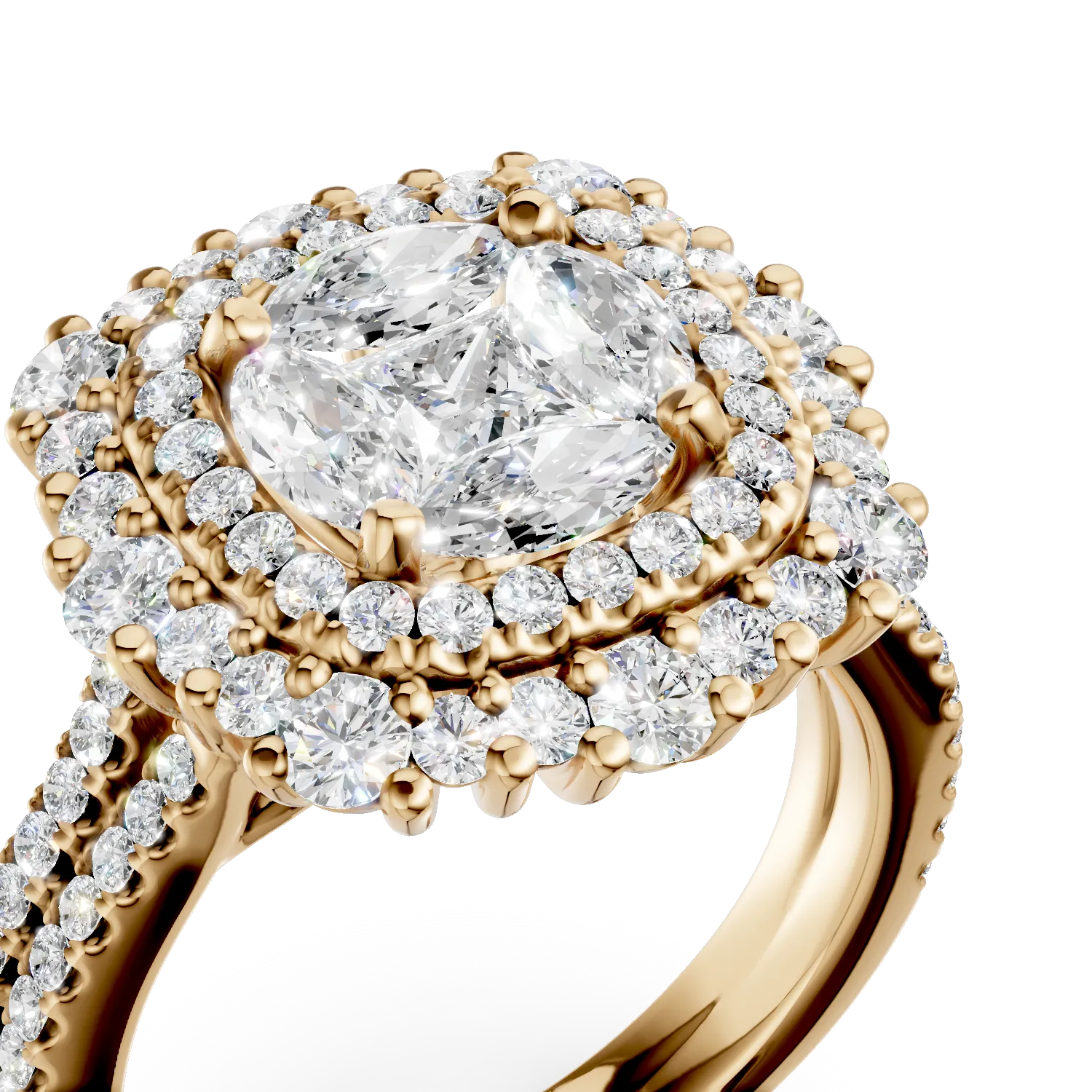 Inel din aur galben cu diamante princess, marquise si rotunde de 1.7.7ct