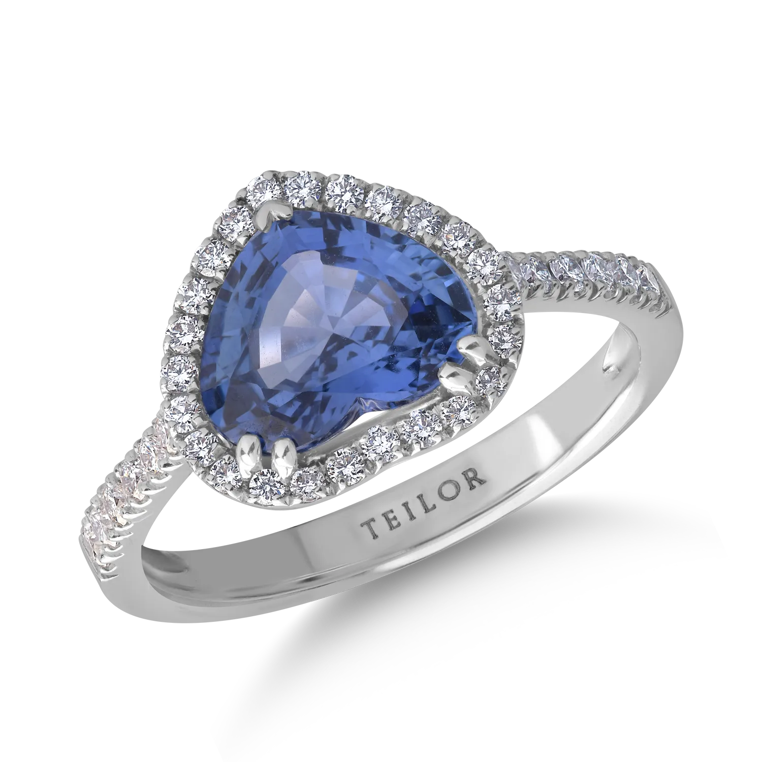 Inel din aur alb cu safir heart de 2.09ct si diamante de 0.3ct