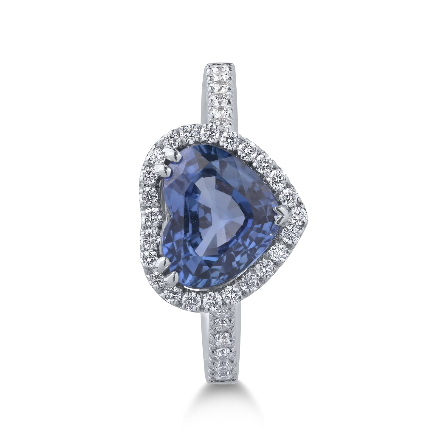 Inel din aur alb cu safir heart de 2.09ct si diamante de 0.33ct