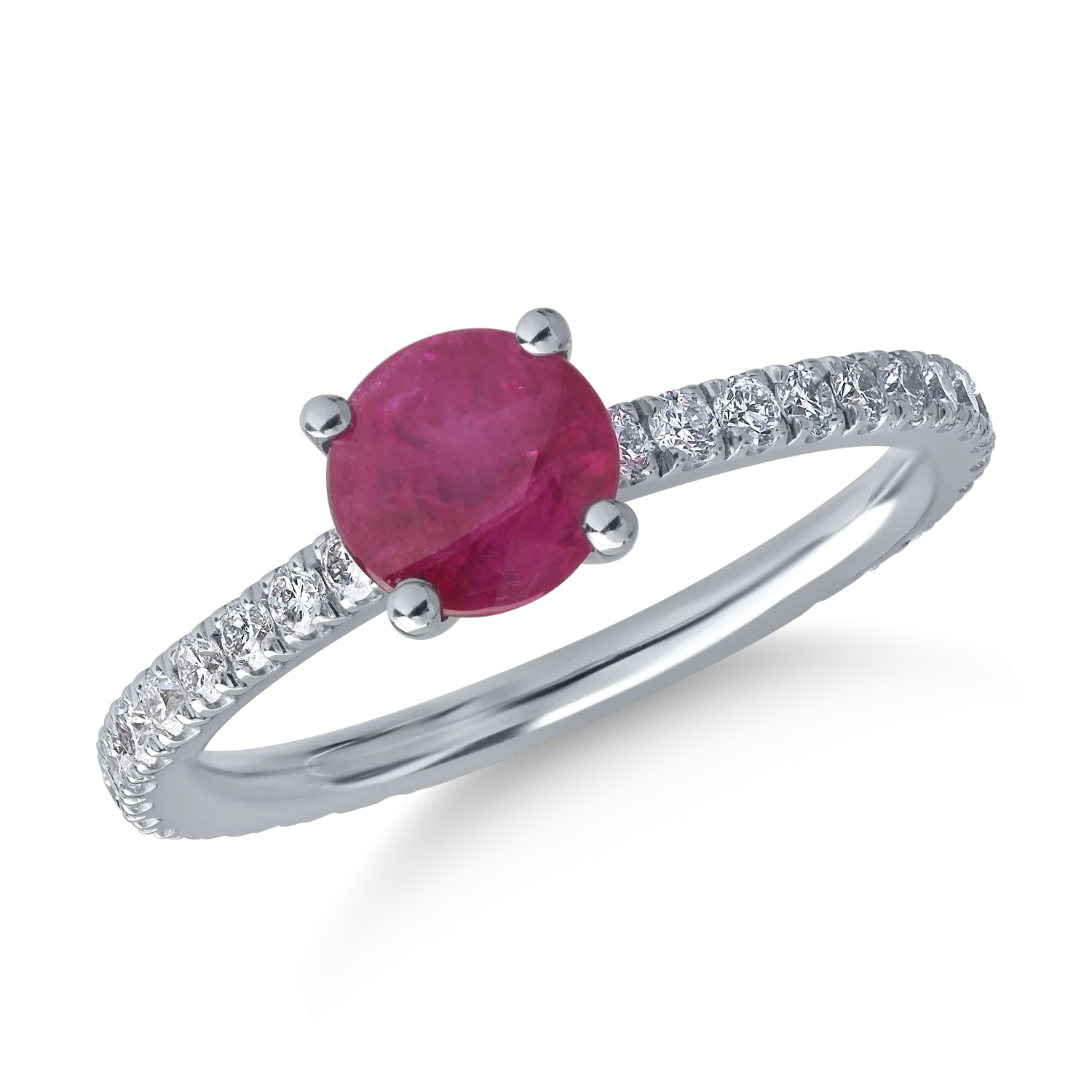 18K white gold ring with 1.35ct ruby ​​and 0.52ct diamonds