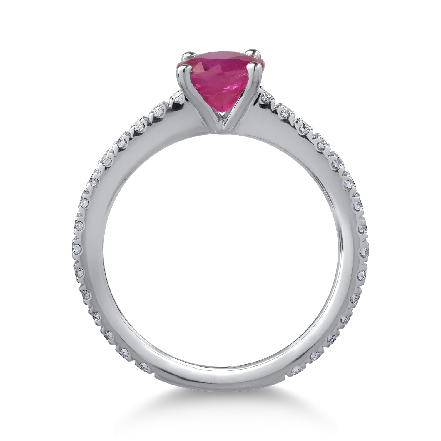 18K fehérarany gyűrű 1.35ct rubinnal és 0.52ct gyémántokkal