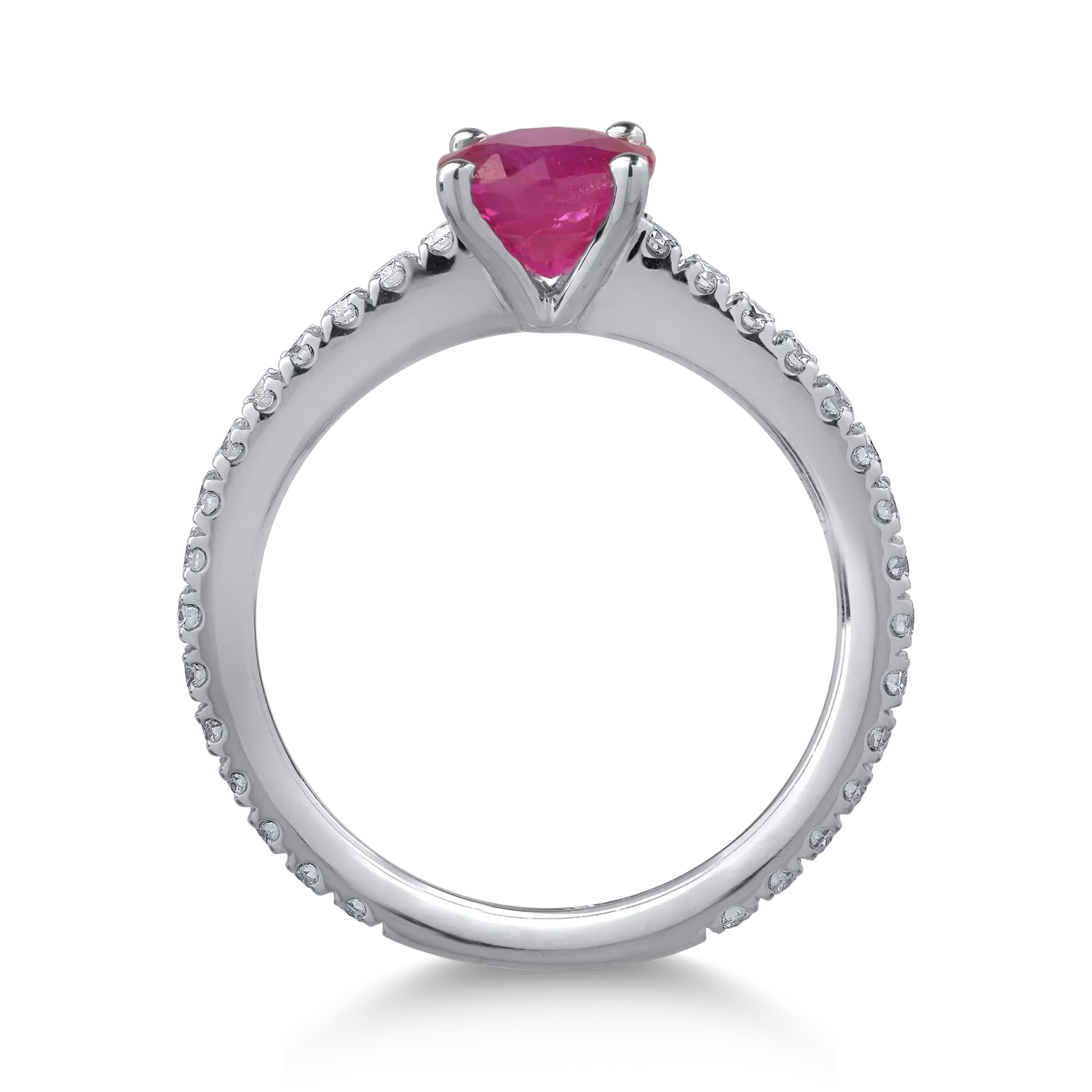 18K white gold ring with 1.35ct ruby ​​and 0.52ct diamonds