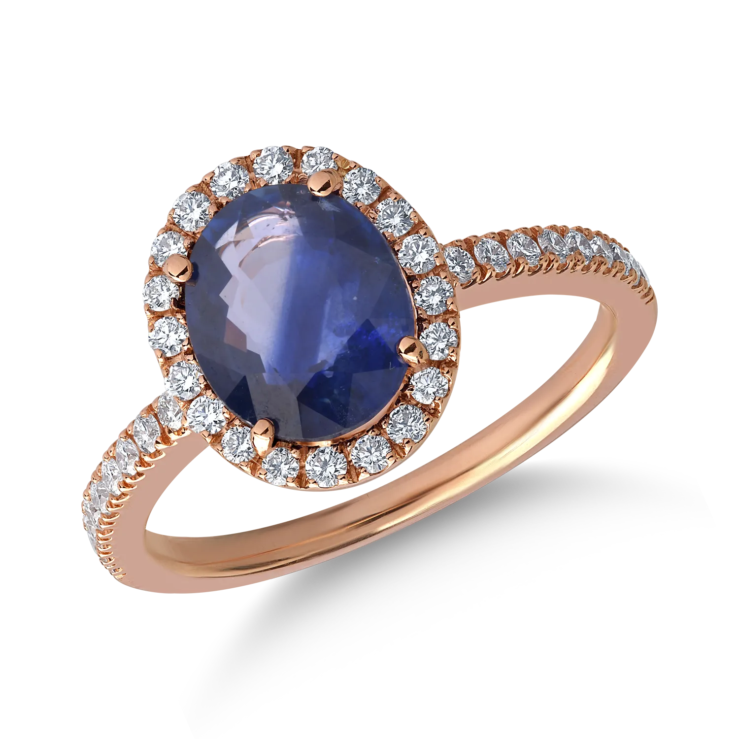 18K rózsaszín arany gyűrű 2.19ct zafírral és 0.35ct gyémántokkal