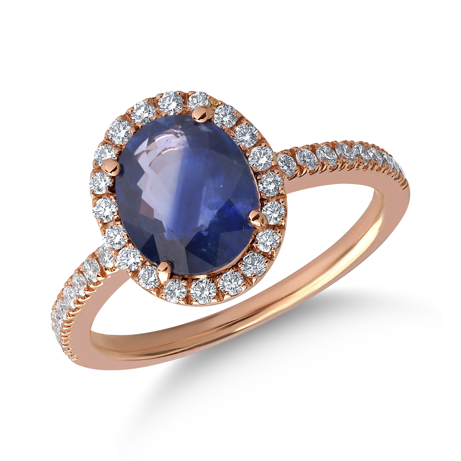 Inel din aur roz de 18K cu safir de 2.19ct si diamante de 0.35ct