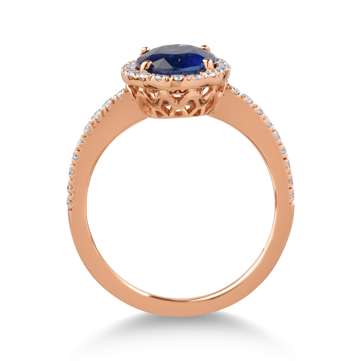 18K rózsaszín arany gyűrű 2.19ct zafírral és 0.35ct gyémántokkal