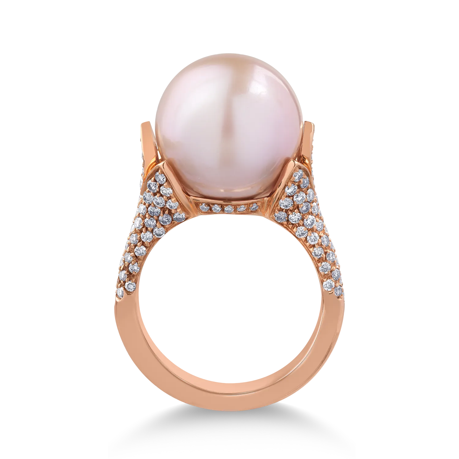 Inel din aur roz cu perla de cultura de 18.7ct si diamante de 0.83ct