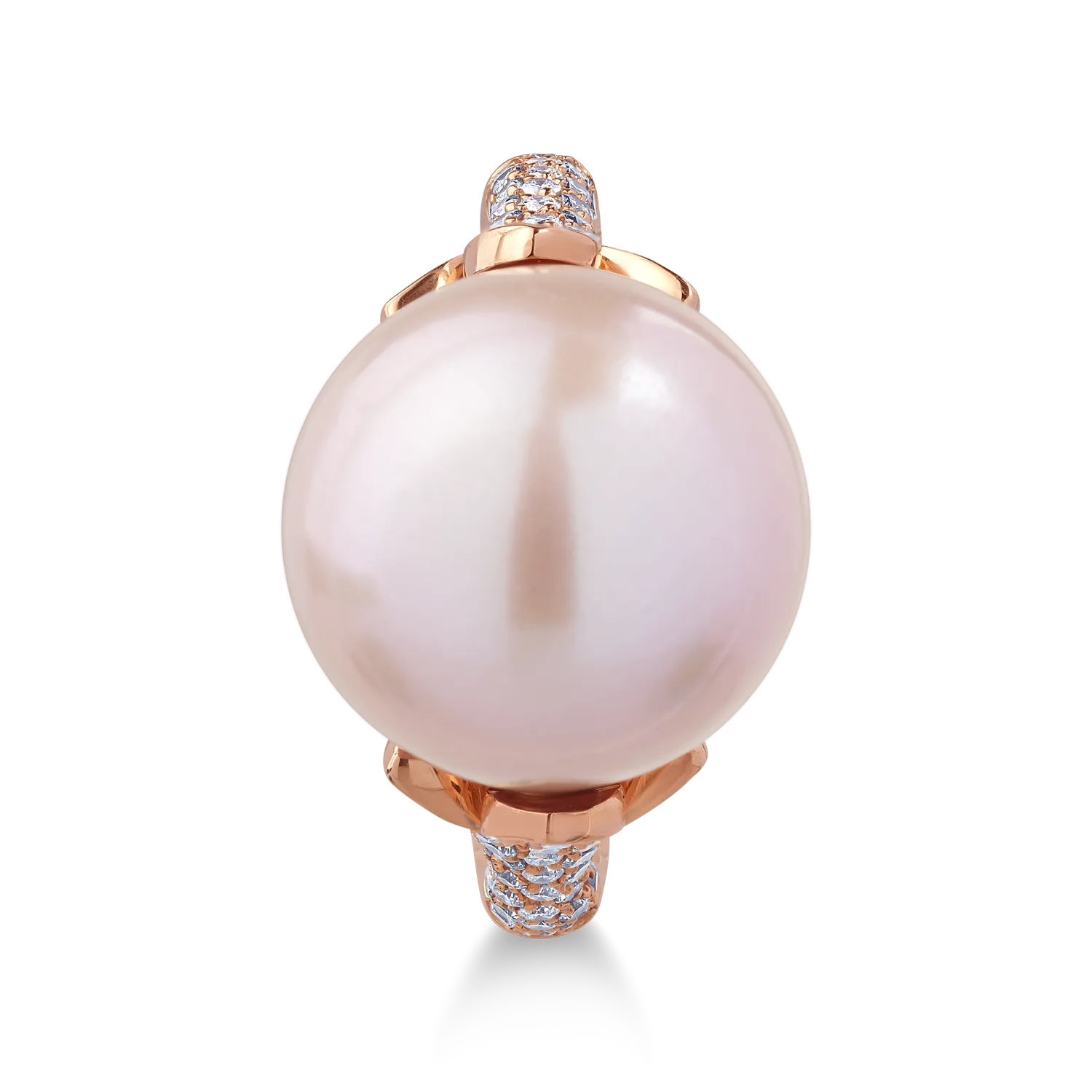Inel din aur roz cu perla de cultura de 18.7ct si diamante de 0.83ct