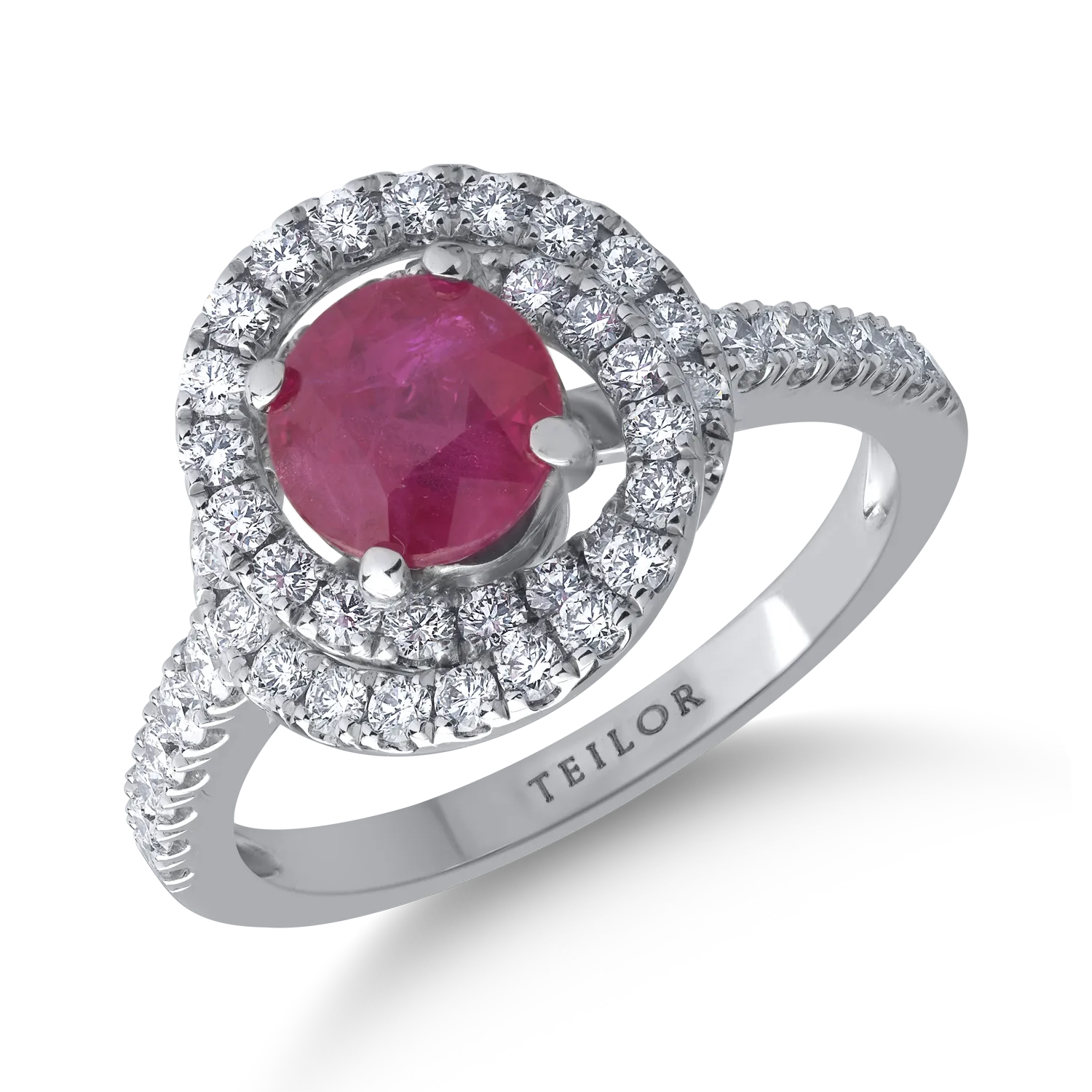 18K fehérarany gyűrű 1.63ct rubinnal és 0.77ct gyémántokkal