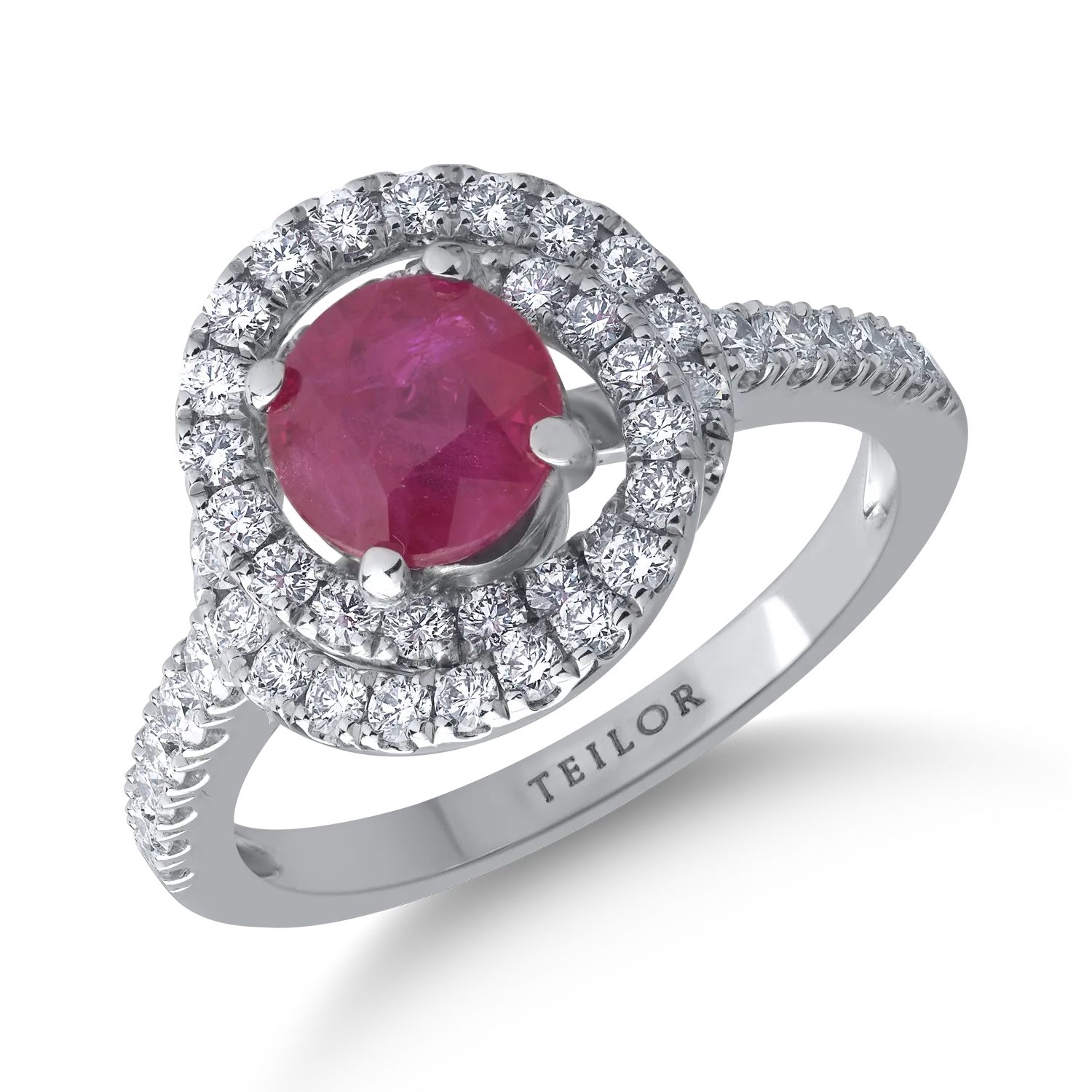 18K white gold ring with 1.63ct ruby ​​and 0.77ct diamonds