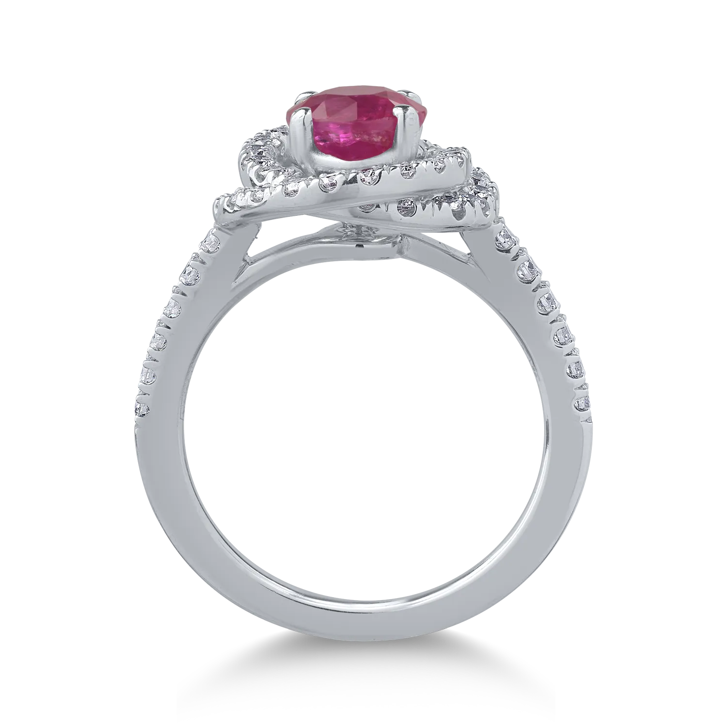 18K white gold ring with 1.63ct ruby ​​and 0.77ct diamonds