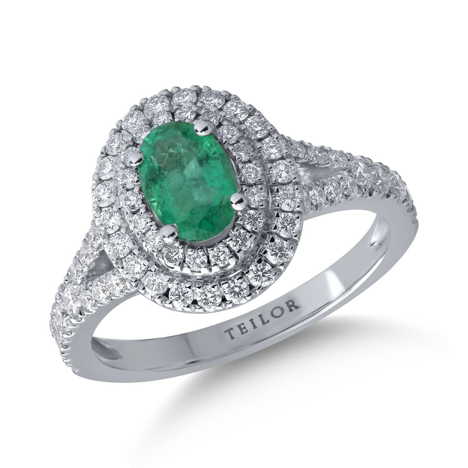 18K white gold ring with 0.61ct emerald and 0.67ct diamonds
