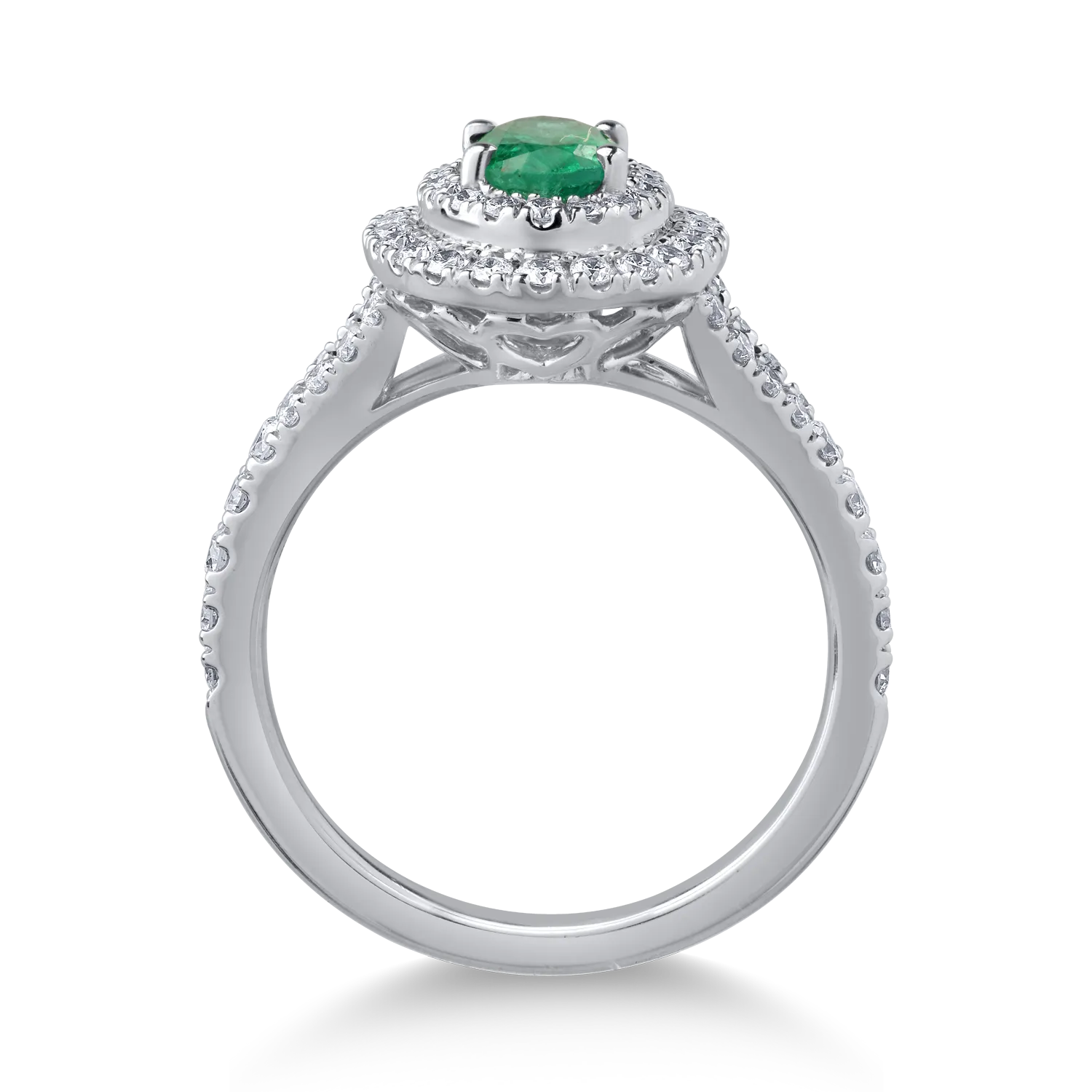 18K white gold ring with 0.61ct emerald and 0.67ct diamonds