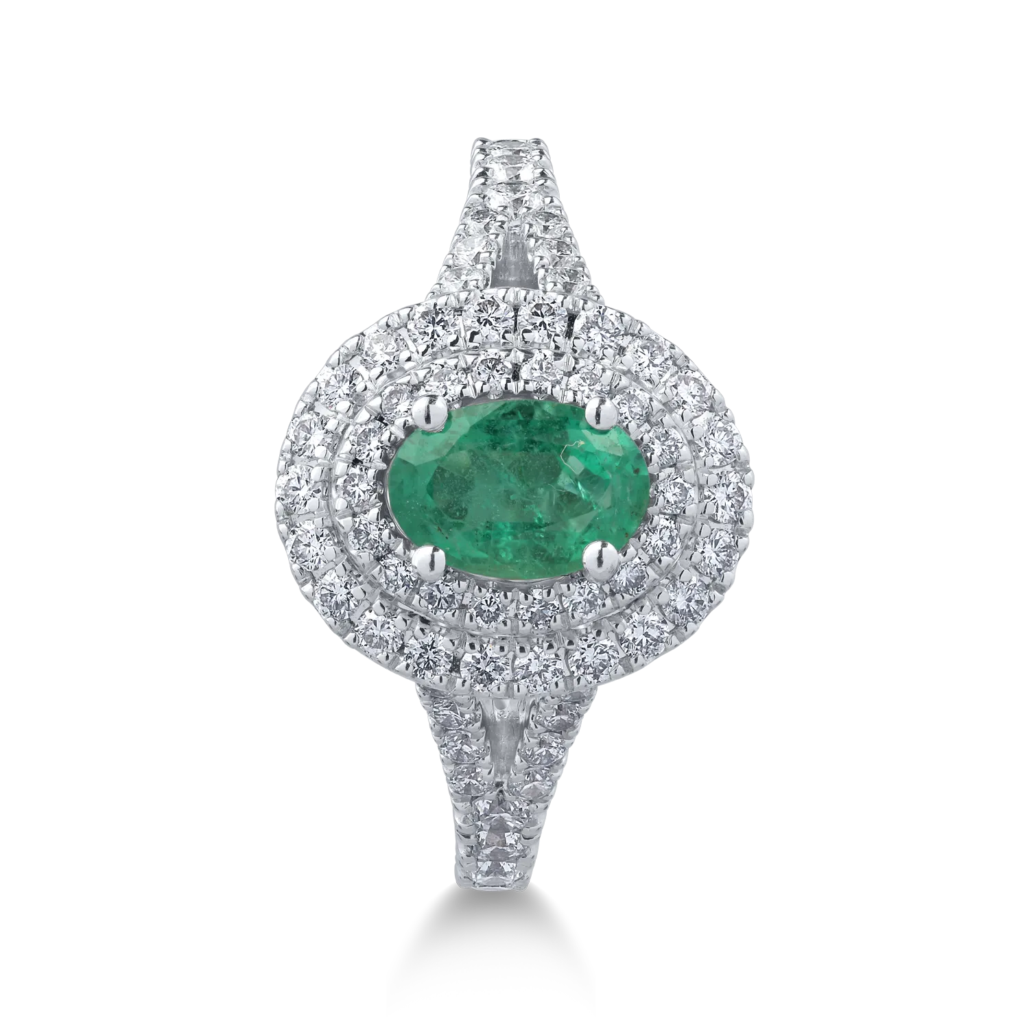 18K fehérarany gyűrű 0.61ct smaragddal és 0.67ct gyémántokkal