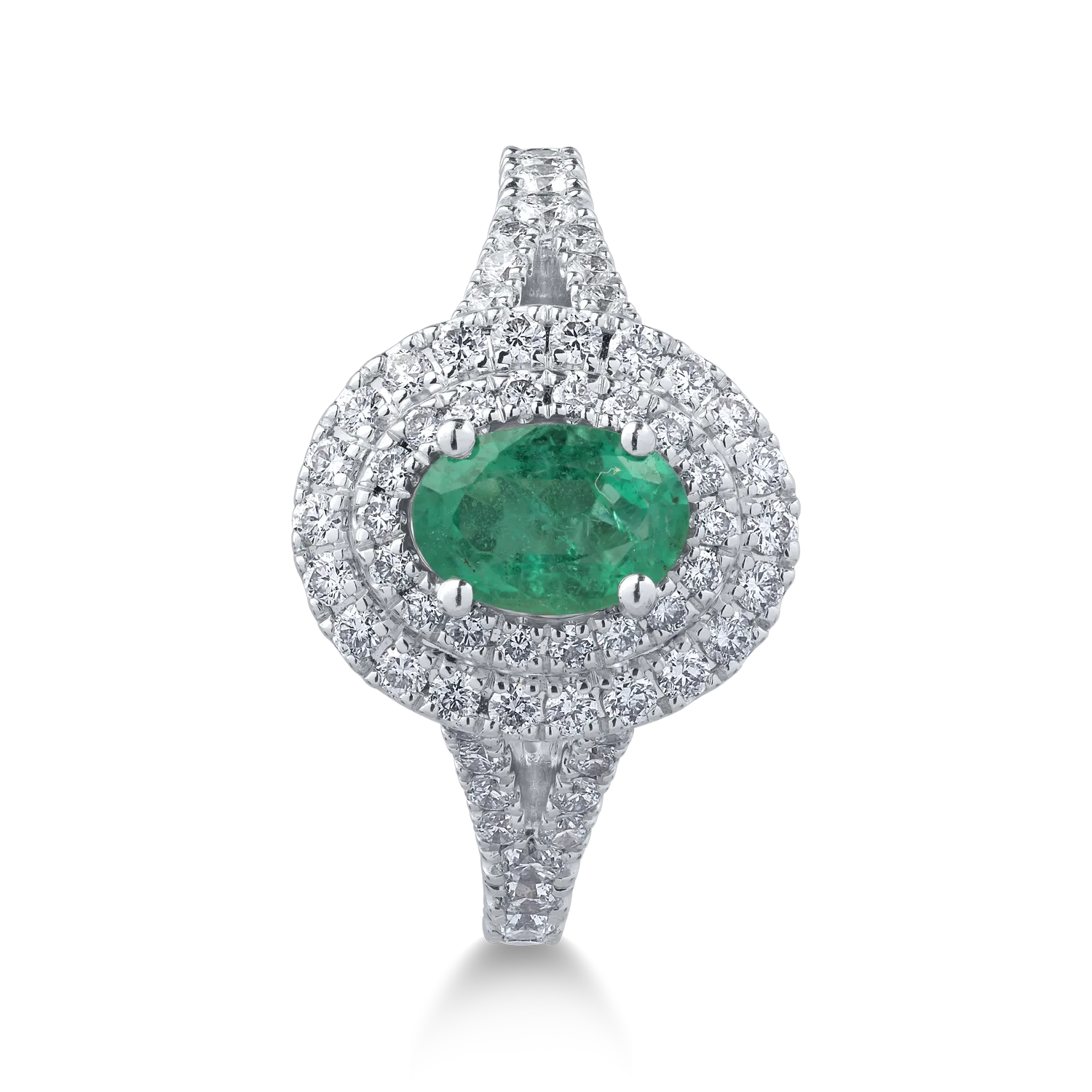 18K white gold ring with 0.61ct emerald and 0.67ct diamonds