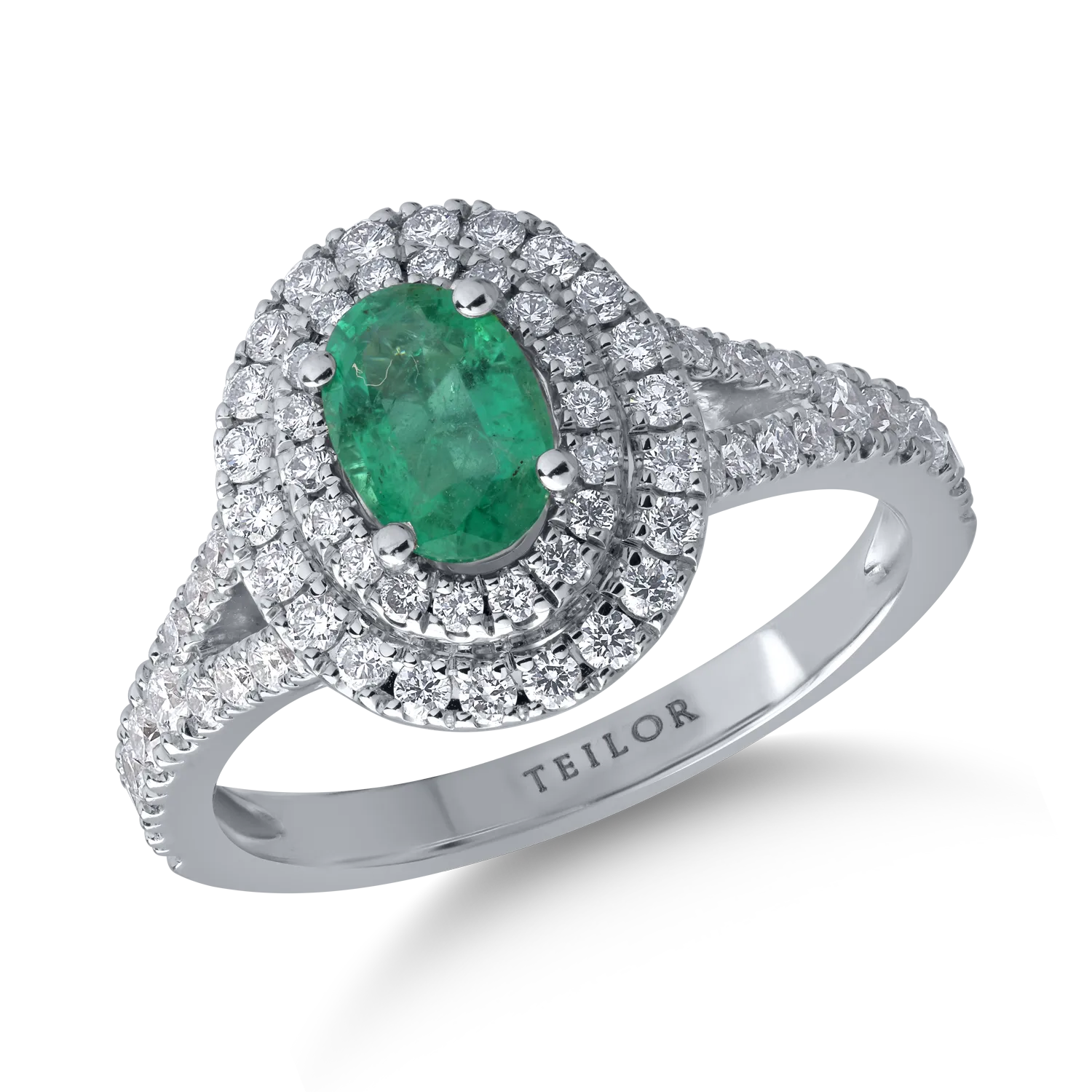 Пръстен от 18K бяло злато с 0.61ct изумруд и 0.67ct диаманти-126951