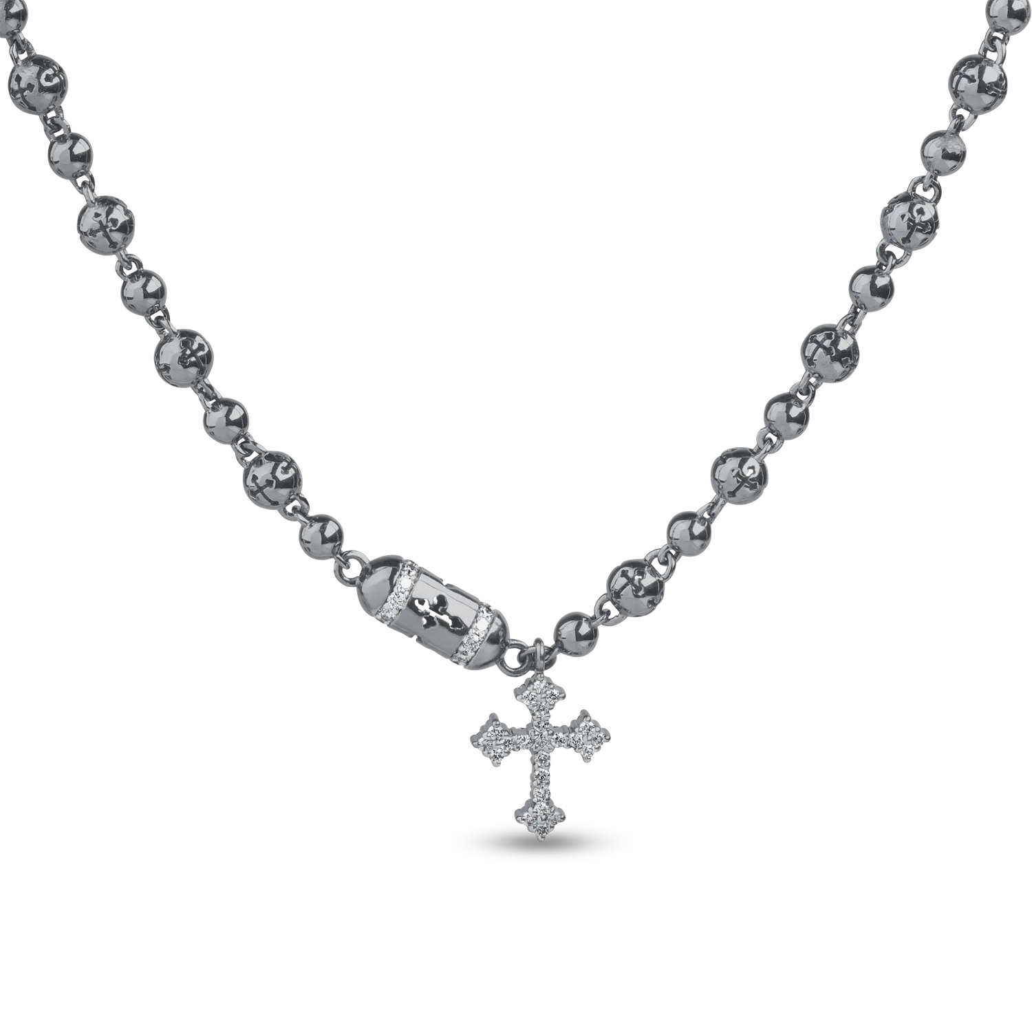 18K black gold cross pendant necklace with 0.35ct clear diamonds and 0.17ct black diamonds