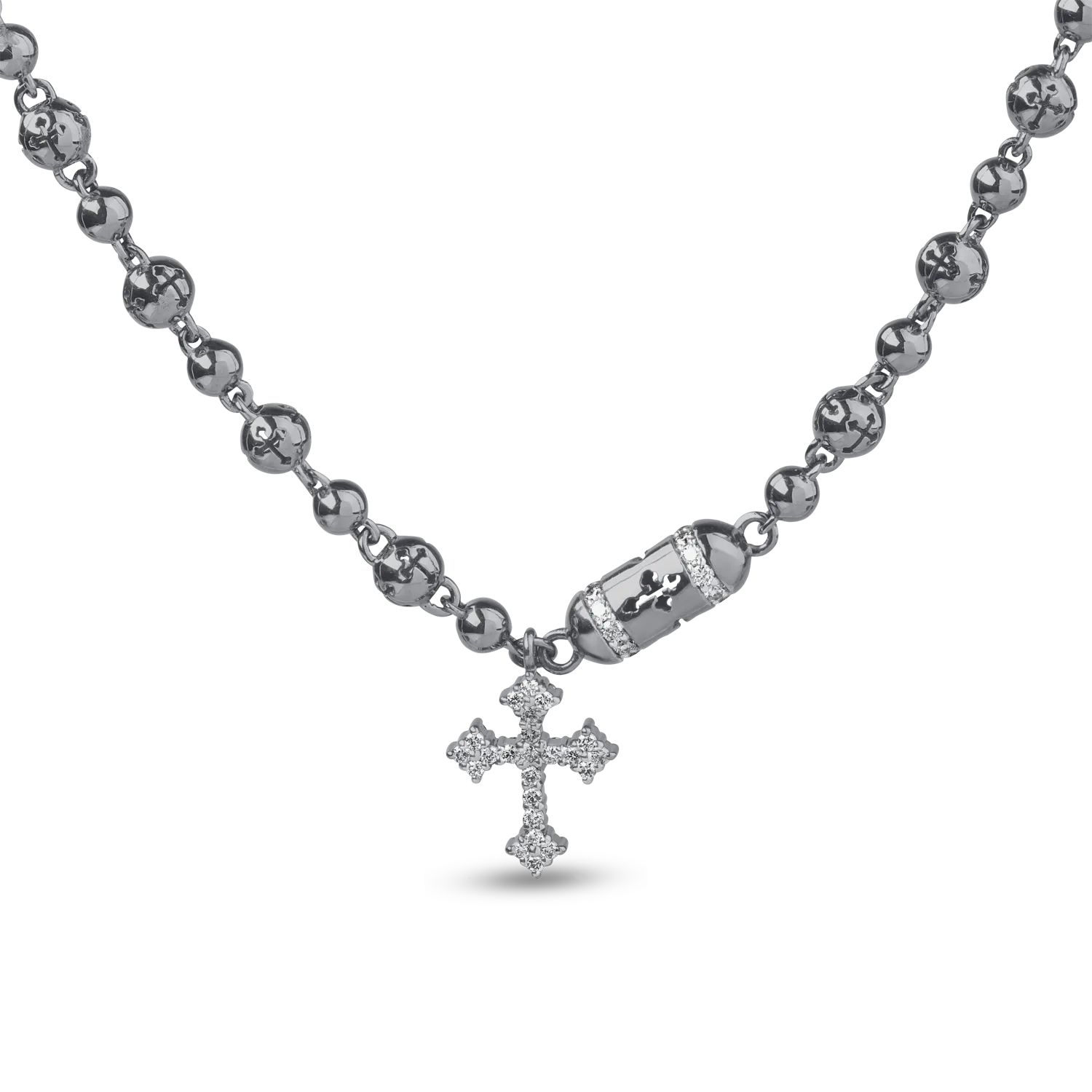 18K black gold cross pendant necklace with 0.35ct clear diamonds and 0.17ct black diamonds