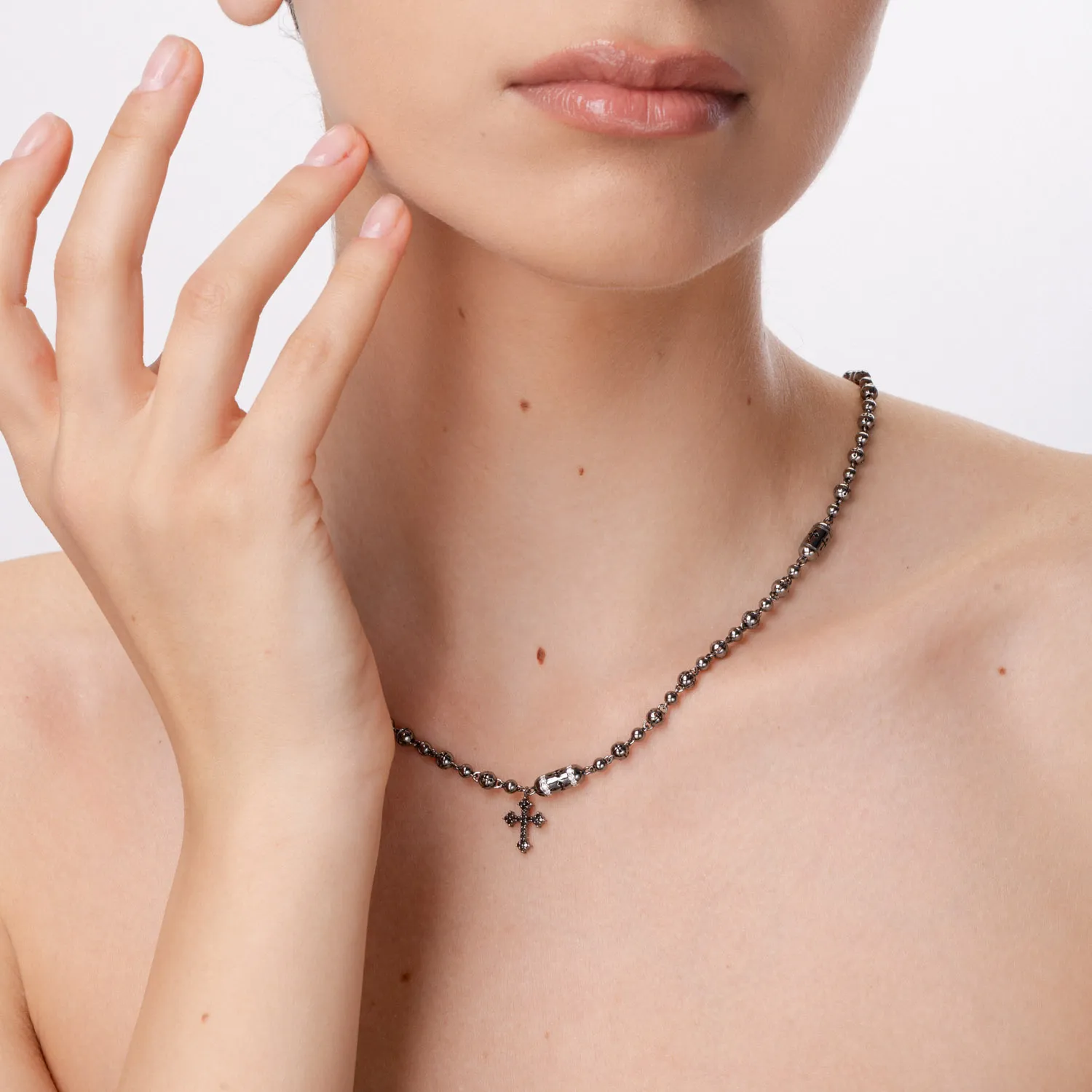 Lant cu pandantiv cruce din aur negru cu diamante transparente de 0.35ct si diamante negre de 0.17ct - imagine 4