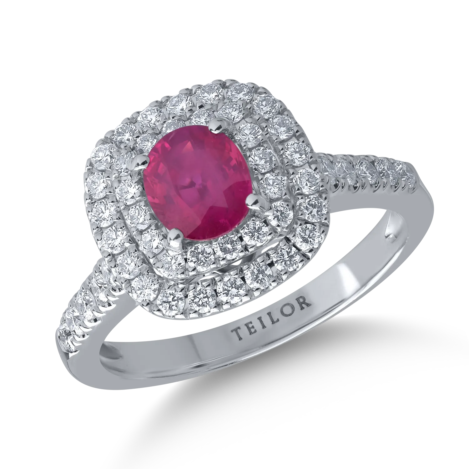 18K white gold ring with 0.84ct ruby ​​and 0.54ct diamonds