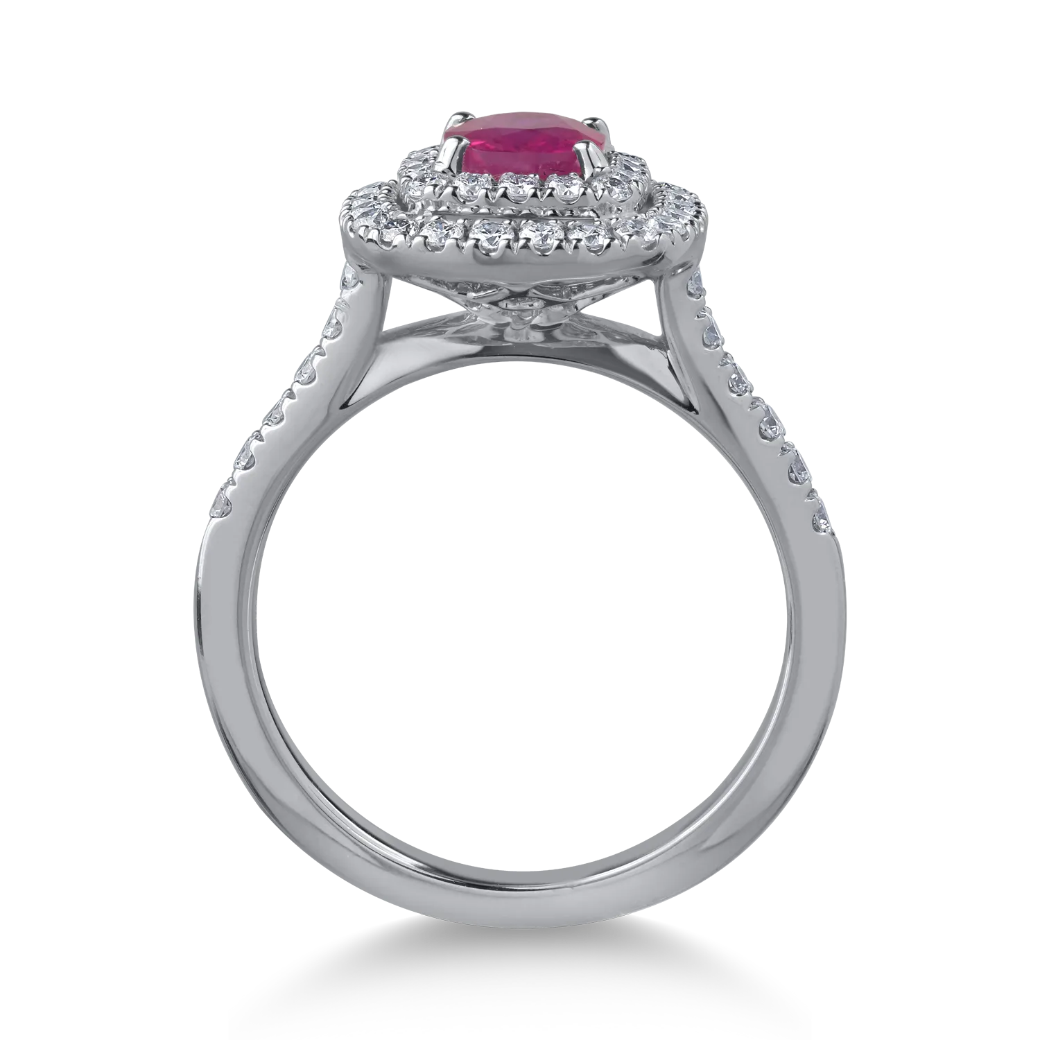 18K white gold ring with 0.84ct ruby ​​and 0.54ct diamonds