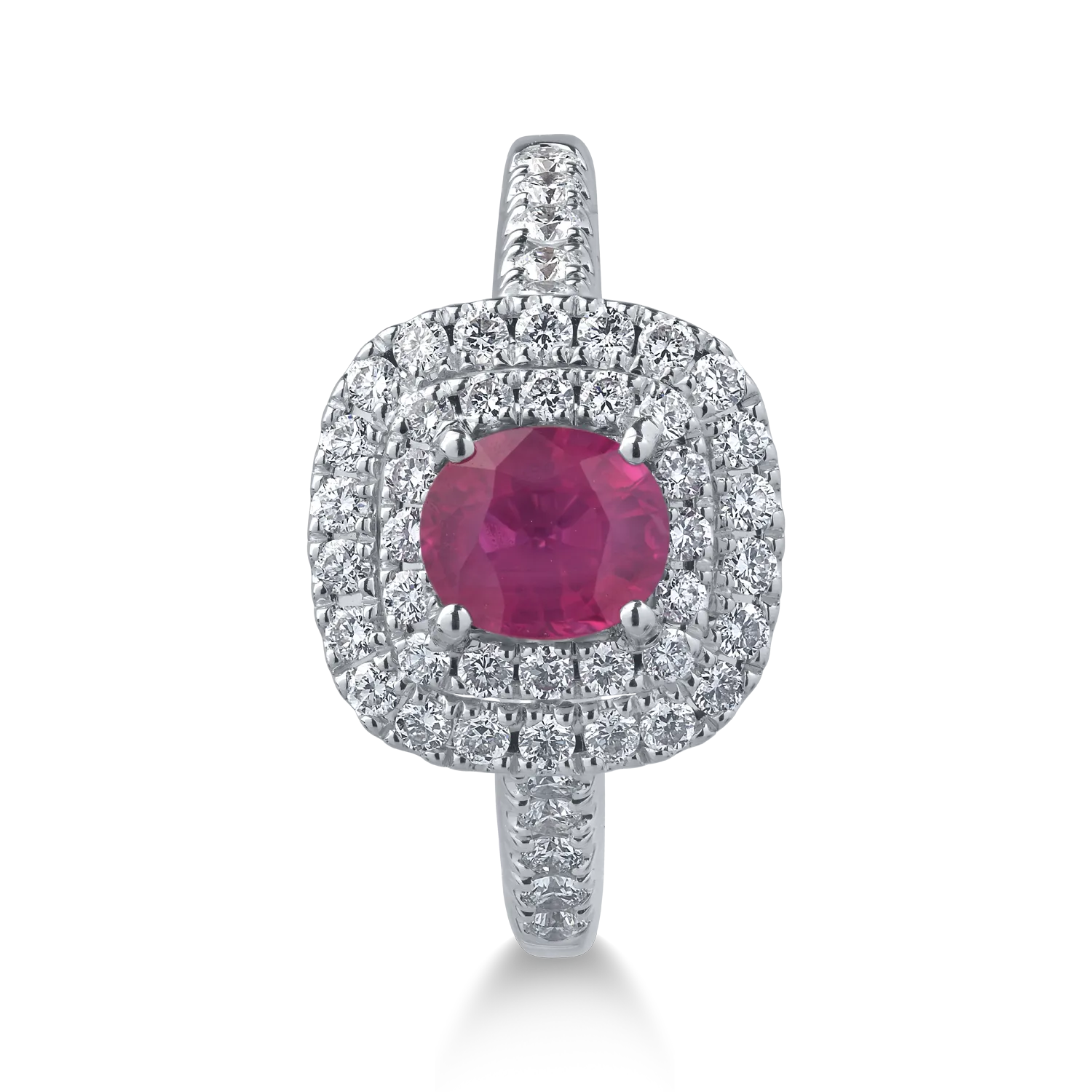 18K fehérarany gyűrű 0.84ct rubinnal és 0.54ct gyémántokkal