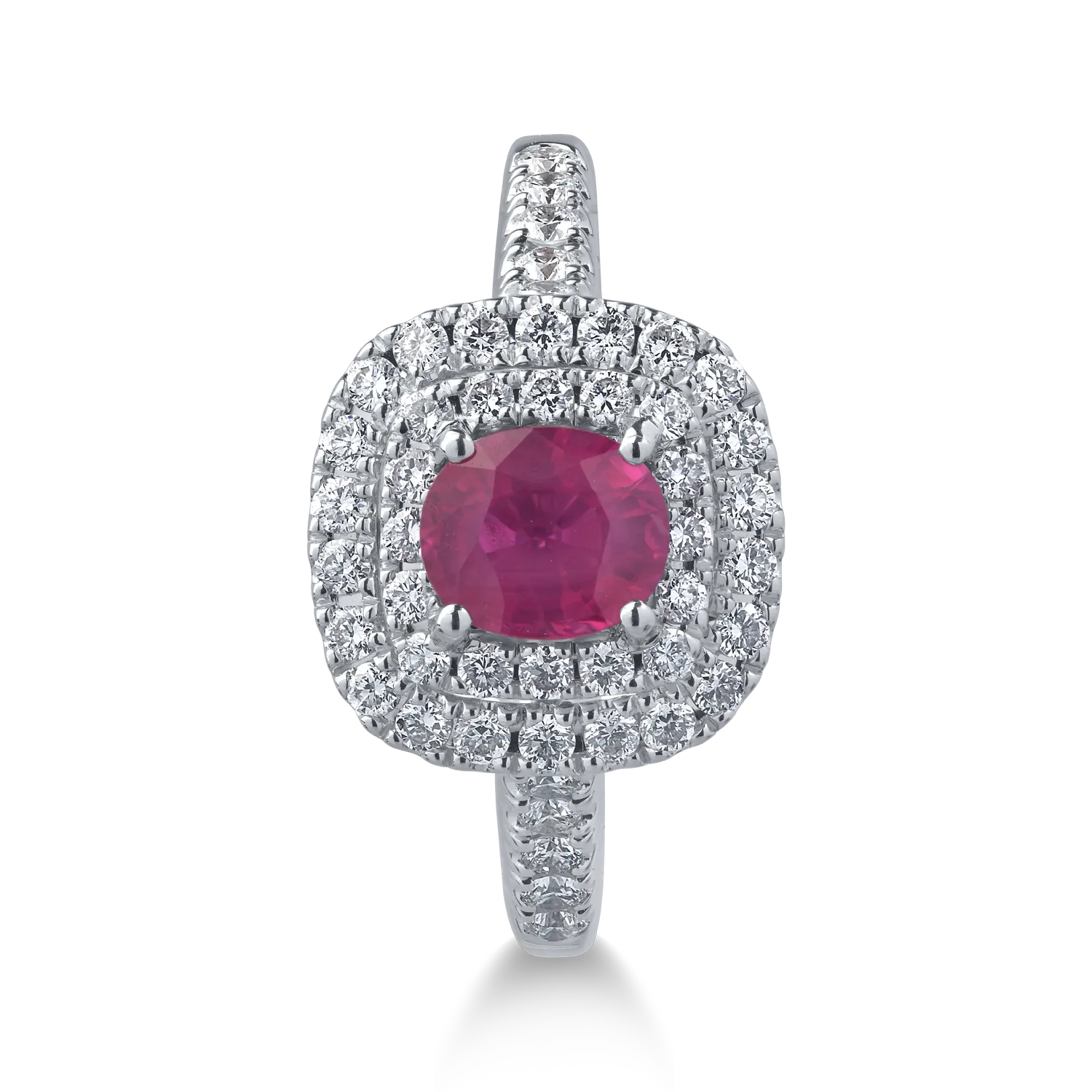 18K white gold ring with 0.84ct ruby ​​and 0.54ct diamonds